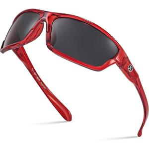 Xagger Polarized Wrap Around Sport Sunglasses for Men Women TR90 Frame(Red | Smoke)
