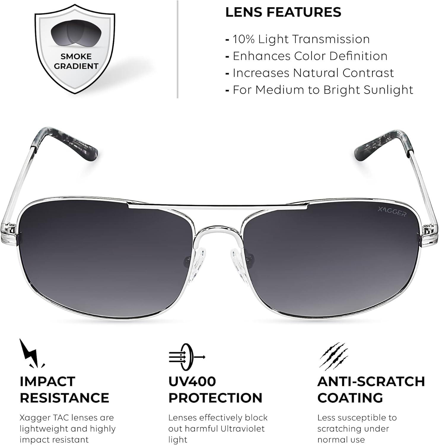 imageXagger Polarized Brow Bar Aviator Sunglasses for Men Pilot Military Style Metal Frame Driving Shades UV400Silver Gradient Smoke