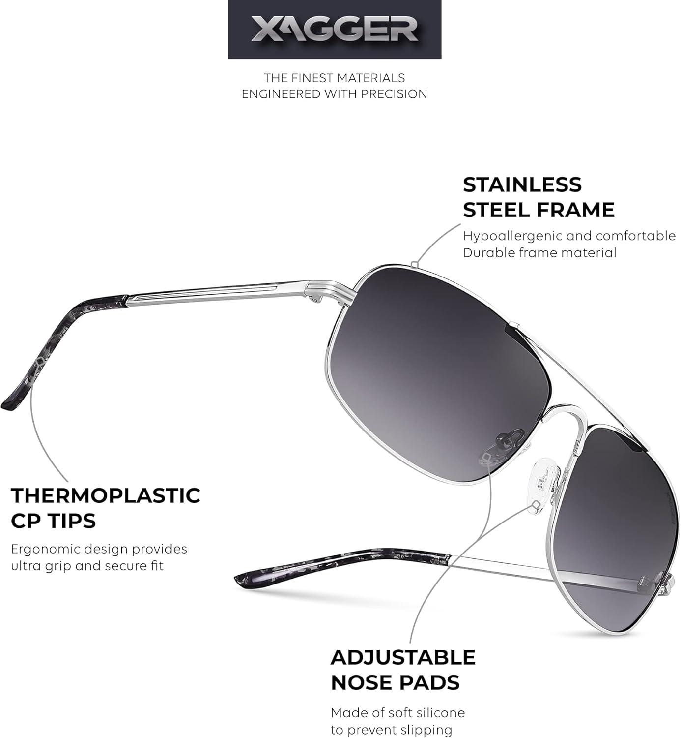 imageXagger Polarized Brow Bar Aviator Sunglasses for Men Pilot Military Style Metal Frame Driving Shades UV400Silver Gradient Smoke
