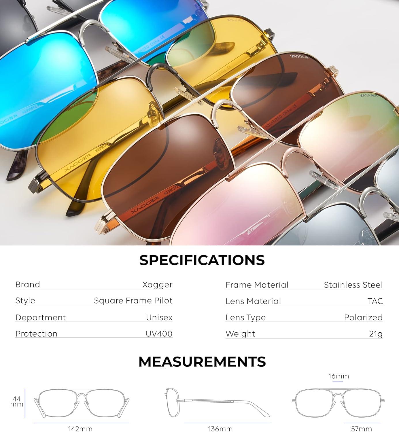 imageXagger Polarized Brow Bar Aviator Sunglasses for Men Pilot Military Style Metal Frame Driving Shades UV400Silver Gradient Smoke