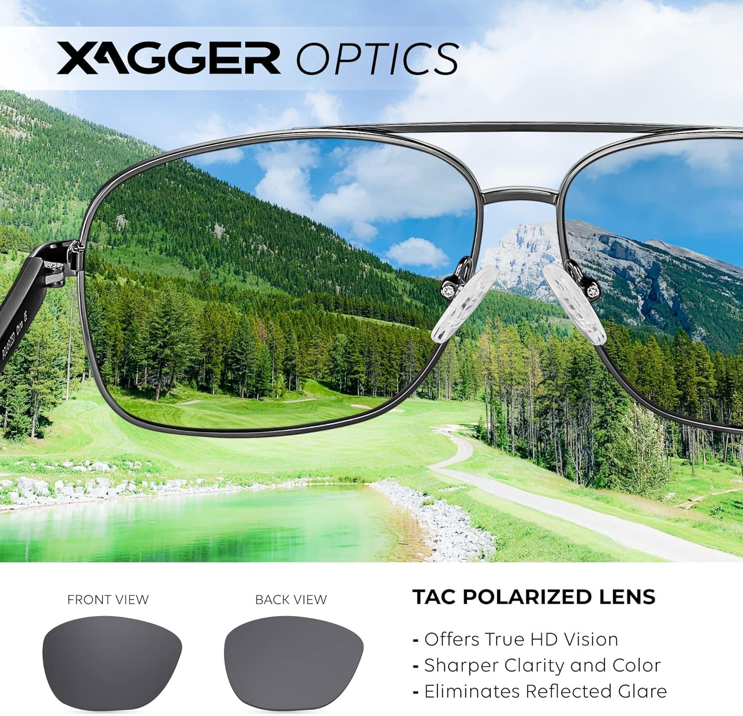 imageXagger Polarized Brow Bar Square Aviator Sunglasses for Men Retro Pilot Military Style Driving Shades UV400Gunmetal Black Temples Smoke