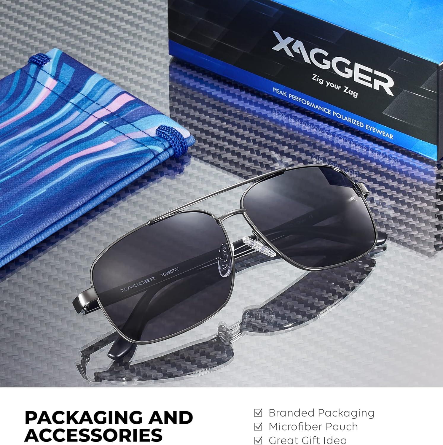 imageXagger Polarized Brow Bar Square Aviator Sunglasses for Men Retro Pilot Military Style Driving Shades UV400Gunmetal Black Temples Smoke