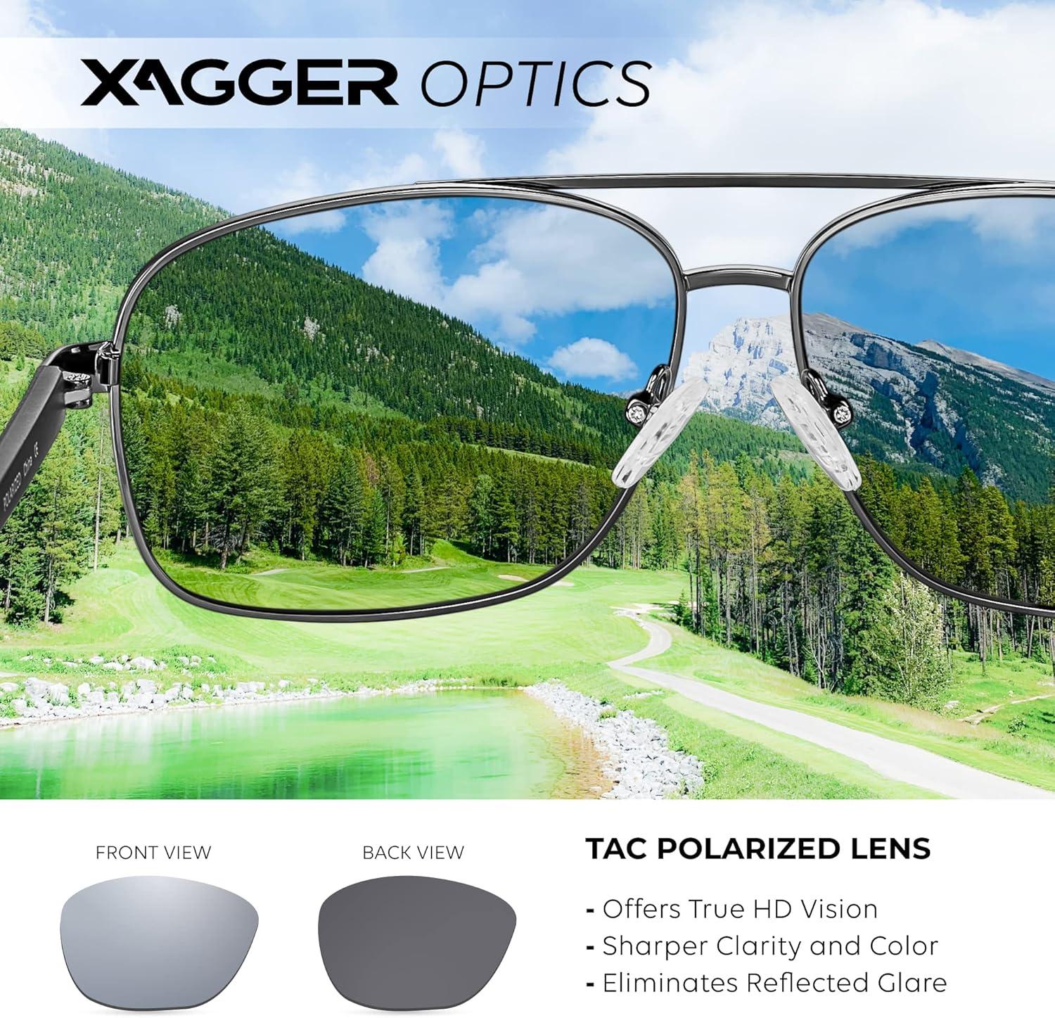 imageXagger Polarized Brow Bar Square Aviator Sunglasses for Men Retro Pilot Military Style Driving Shades UV400Gunmetal Matte Gray Temples Silver Mirror