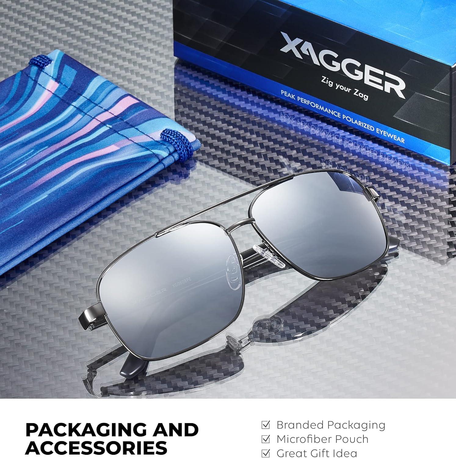 imageXagger Polarized Brow Bar Square Aviator Sunglasses for Men Retro Pilot Military Style Driving Shades UV400Gunmetal Matte Gray Temples Silver Mirror
