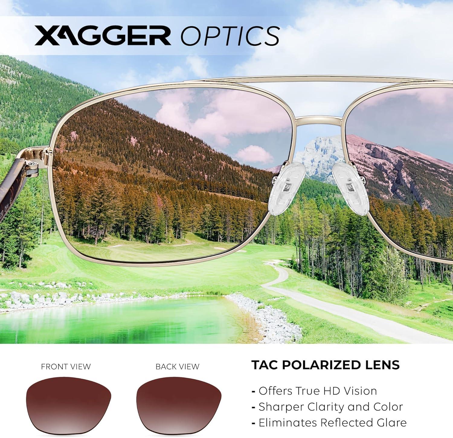 imageXagger Polarized Brow Bar Square Aviator Sunglasses for Men Retro Pilot Military Style Driving Shades UV400Light Gold Tortoise Tempes Gradient Brown