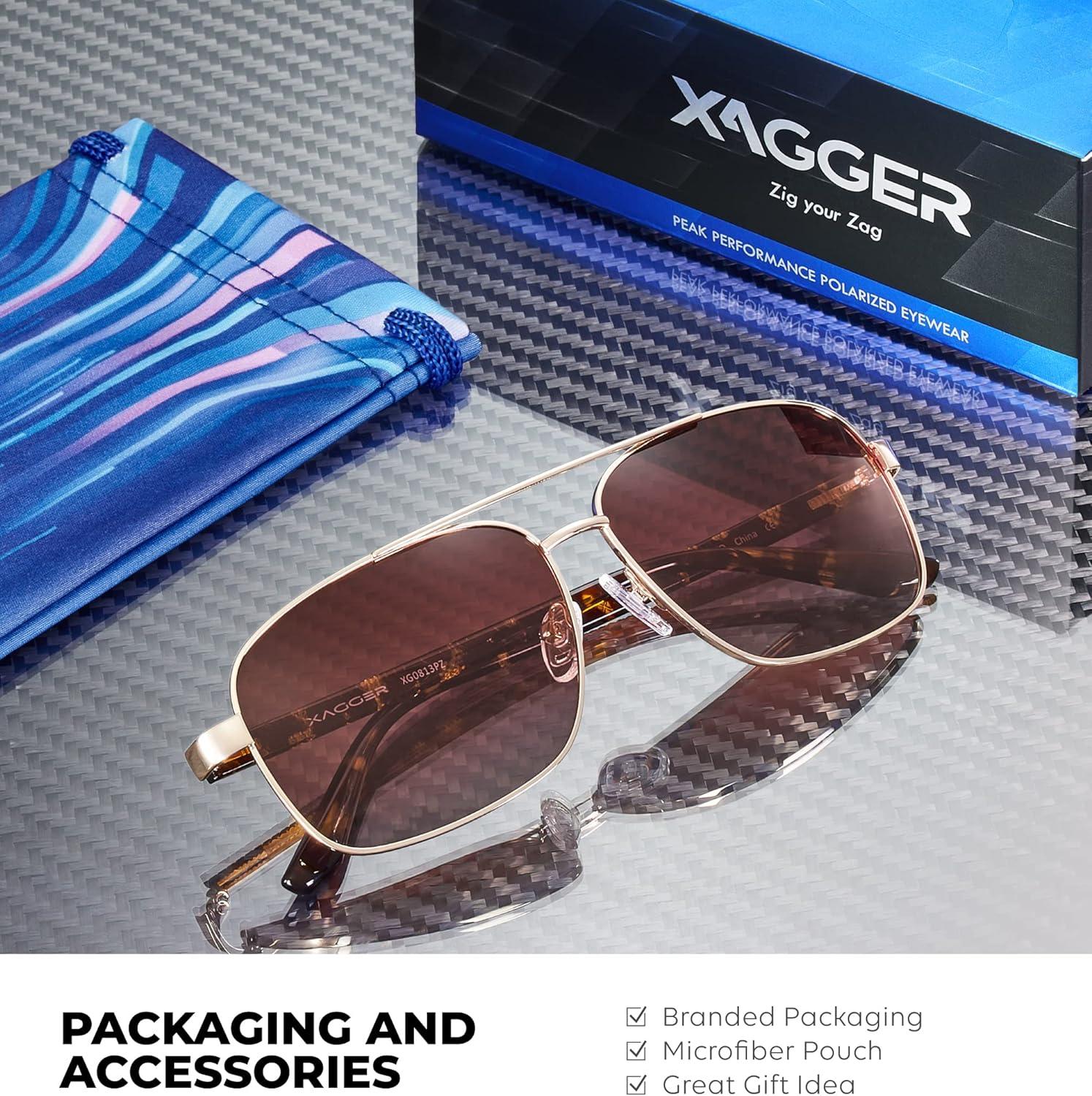imageXagger Polarized Brow Bar Square Aviator Sunglasses for Men Retro Pilot Military Style Driving Shades UV400Light Gold Tortoise Tempes Gradient Brown