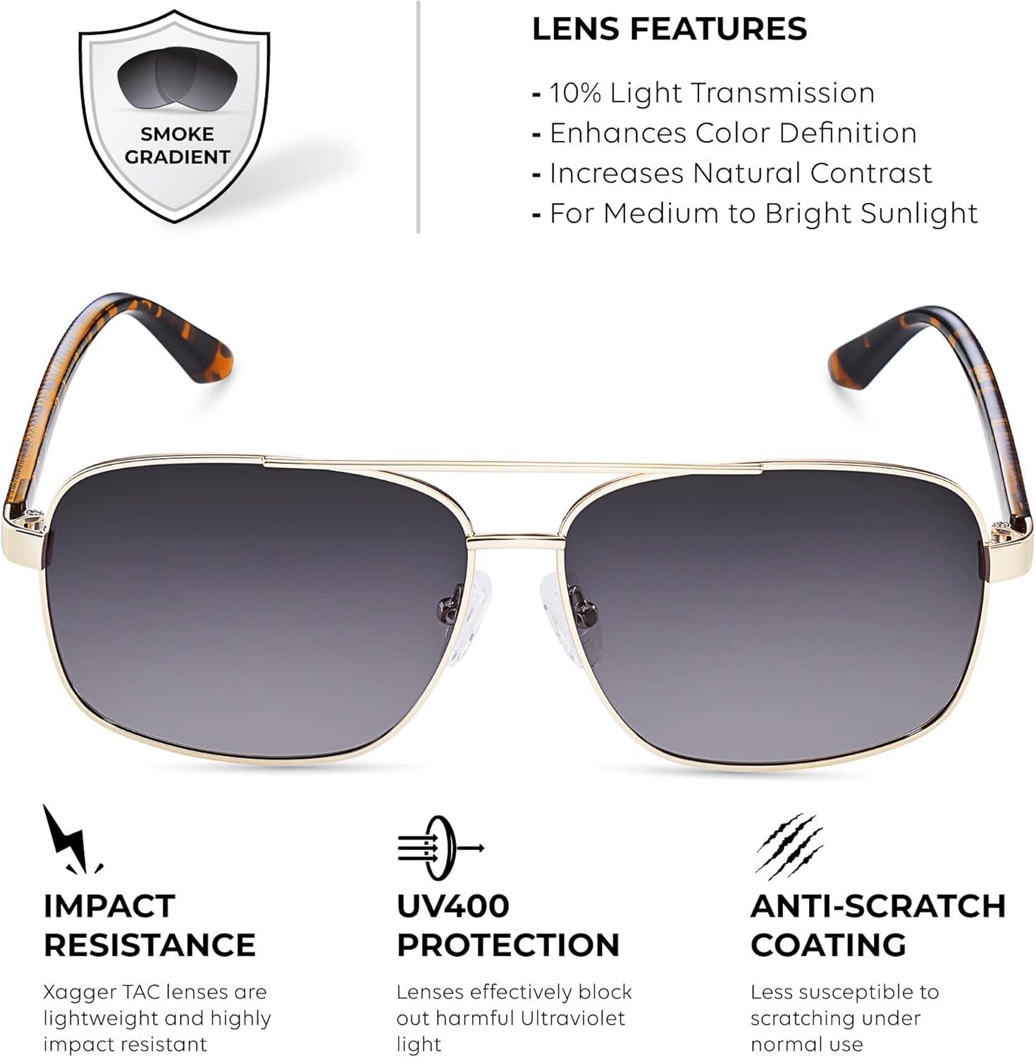 imageXagger Polarized Brow Bar Square Aviator Sunglasses for Men Retro Pilot Military Style Driving Shades UV400Light Gold Tortoise Tempes Gradient Smoke