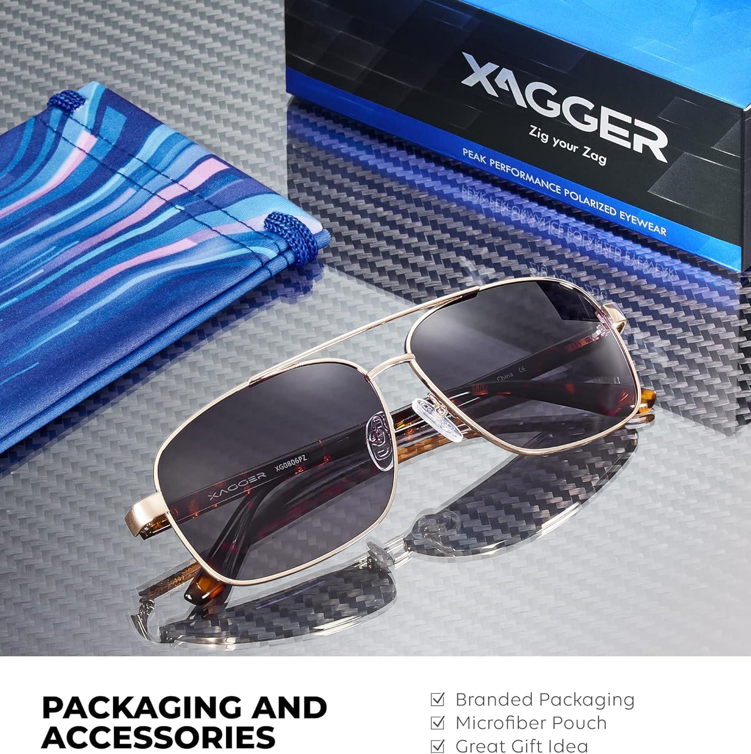 imageXagger Polarized Brow Bar Square Aviator Sunglasses for Men Retro Pilot Military Style Driving Shades UV400Light Gold Tortoise Tempes Gradient Smoke