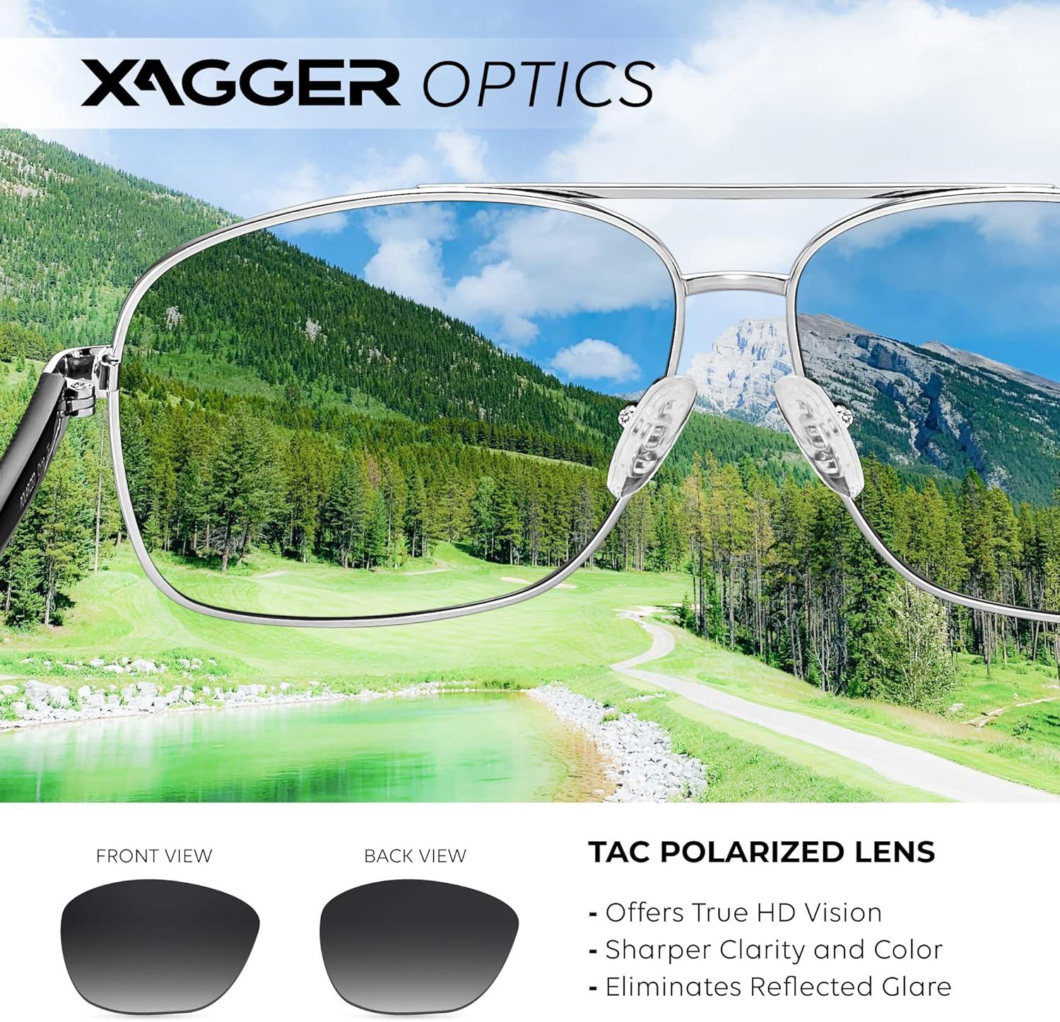 imageXagger Polarized Brow Bar Square Aviator Sunglasses for Men Retro Pilot Military Style Driving Shades UV400Silver Black Temples Gradient Smoke