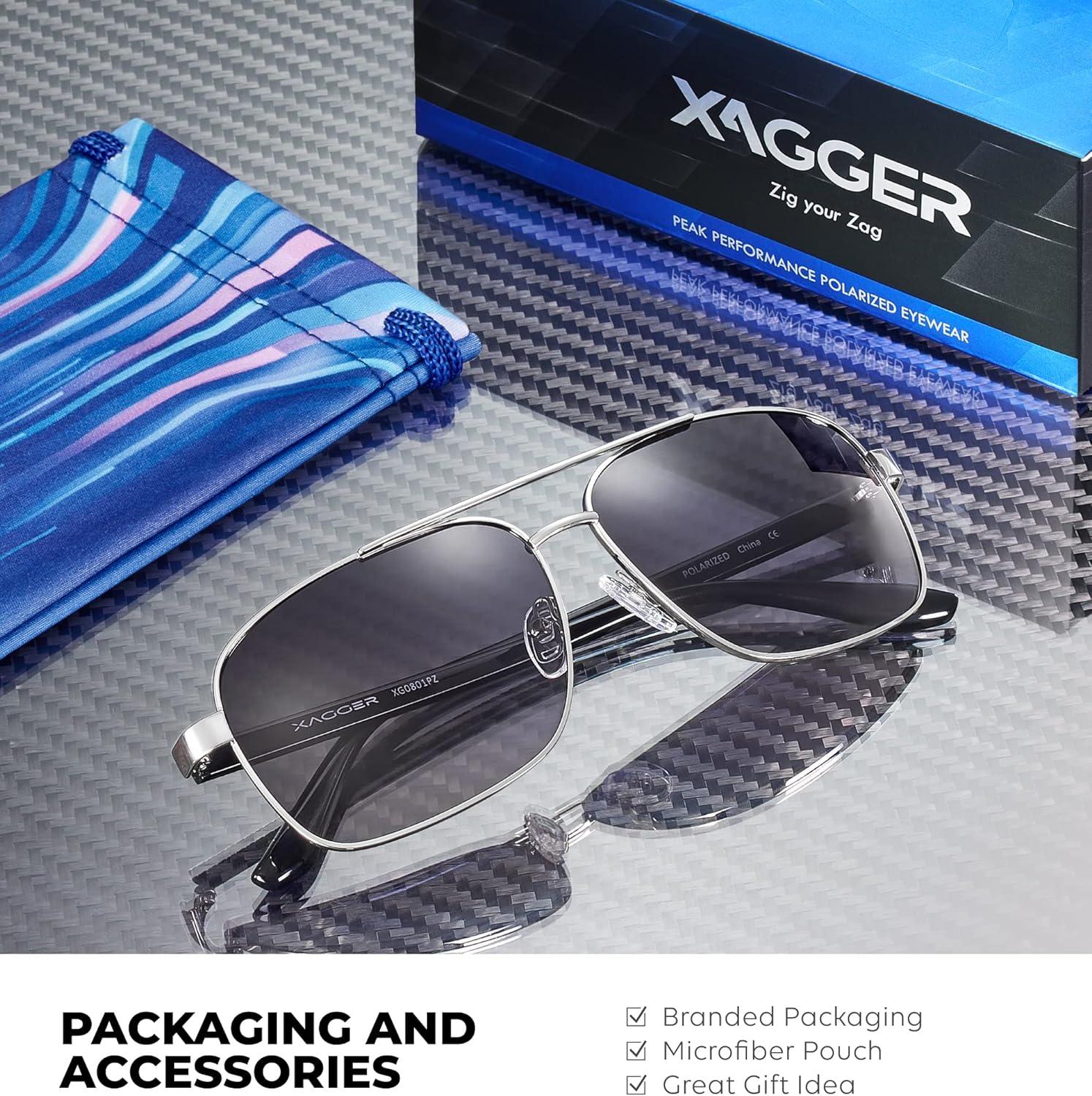 imageXagger Polarized Brow Bar Square Aviator Sunglasses for Men Retro Pilot Military Style Driving Shades UV400Silver Black Temples Gradient Smoke