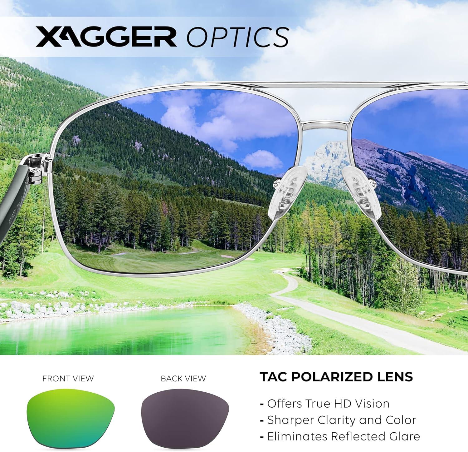 imageXagger Polarized Brow Bar Square Aviator Sunglasses for Men Retro Pilot Military Style Driving Shades UV400Silver Matte Green Temples Green Mirror