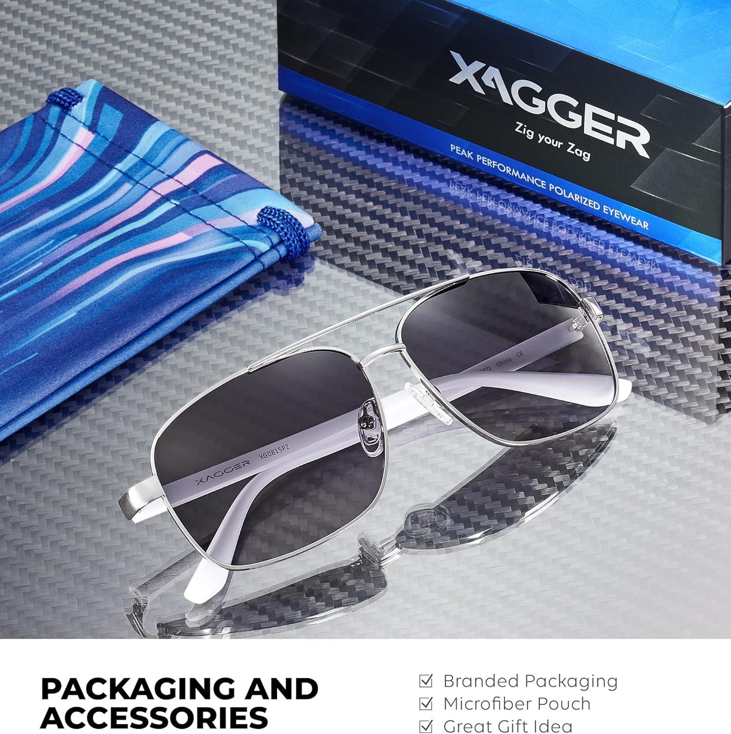 imageXagger Polarized Brow Bar Square Aviator Sunglasses for Men Retro Pilot Military Style Driving Shades UV400Silver White Temples Gradient Smoke
