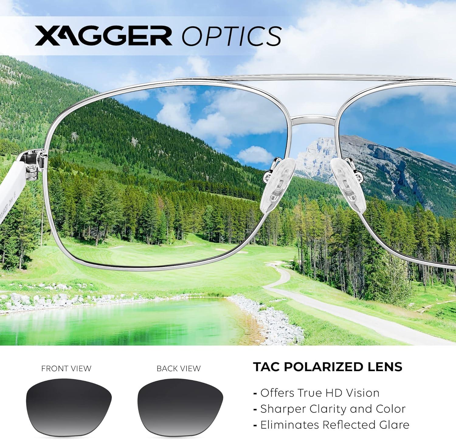 imageXagger Polarized Brow Bar Square Aviator Sunglasses for Men Retro Pilot Military Style Driving Shades UV400Silver White Temples Gradient Smoke