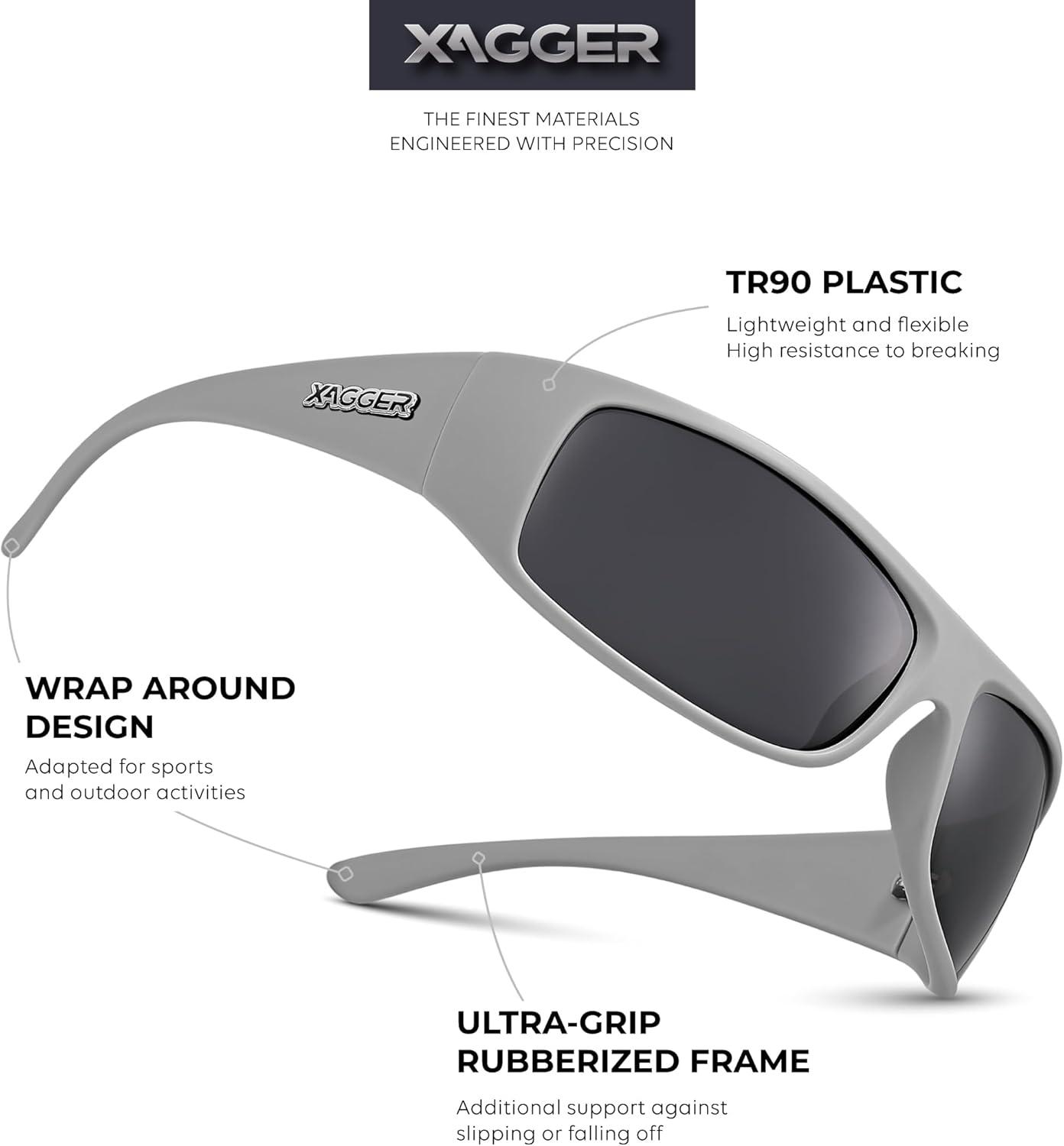 imageXagger Sports Polarized Sunglasses for Men Wrap Around TR90 Frame Sun GlassesMatte Gray Smoke