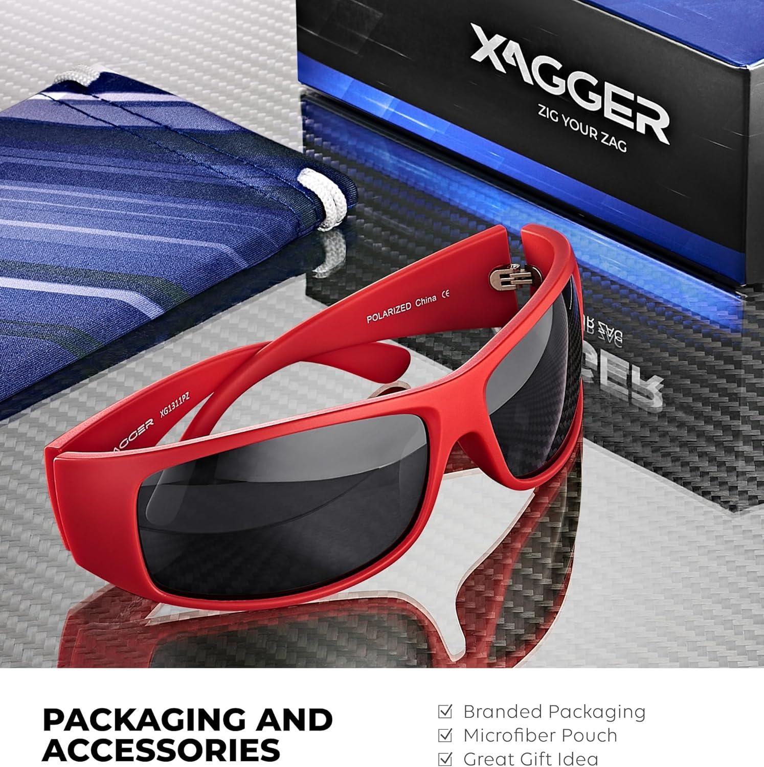 imageXagger Sports Polarized Sunglasses for Men Wrap Around TR90 Frame Sun GlassesMatte Red Smoke