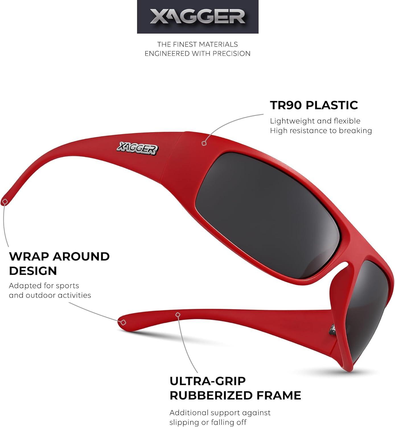 imageXagger Sports Polarized Sunglasses for Men Wrap Around TR90 Frame Sun GlassesMatte Red Smoke