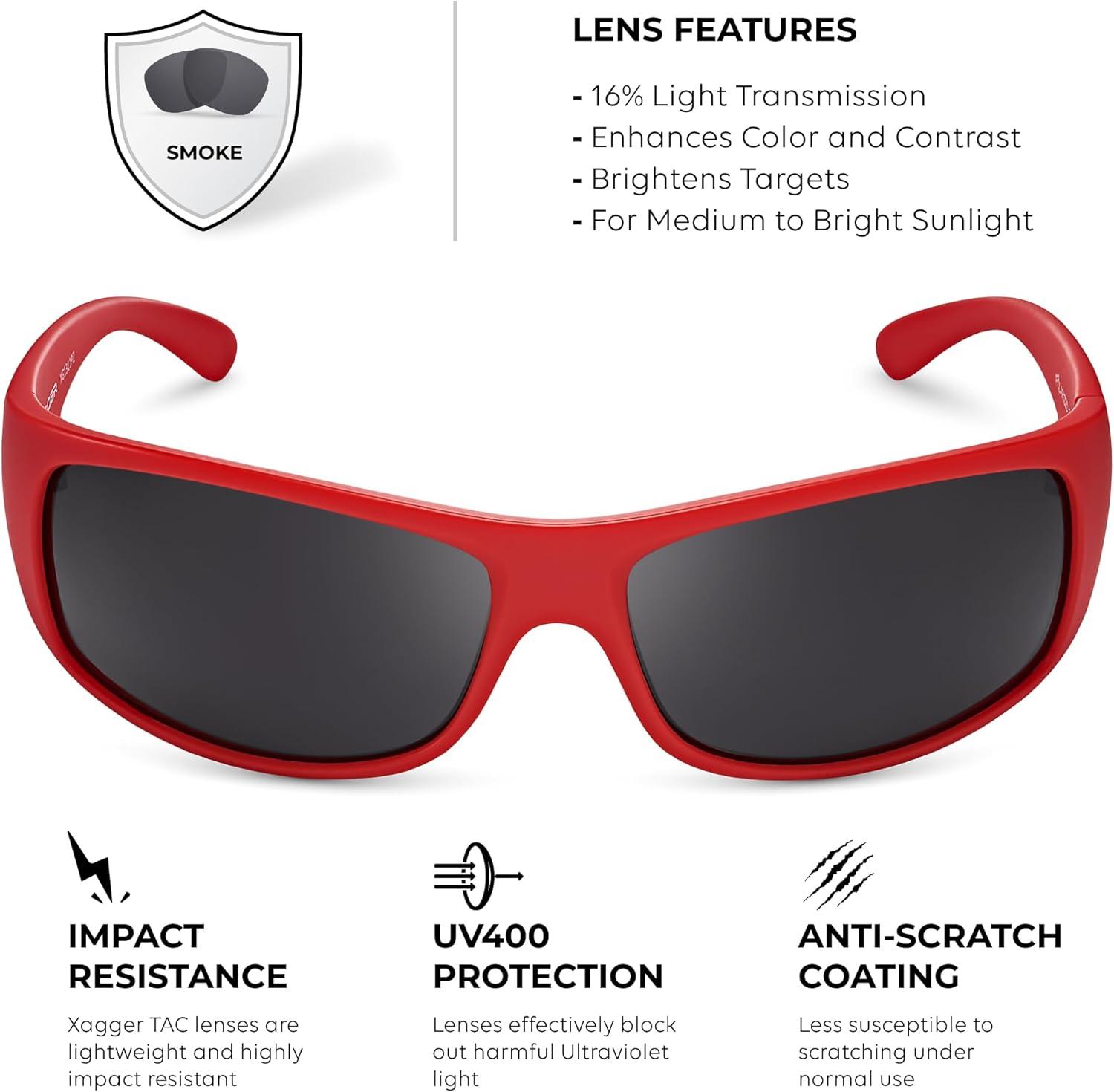 imageXagger Sports Polarized Sunglasses for Men Wrap Around TR90 Frame Sun GlassesMatte Red Smoke