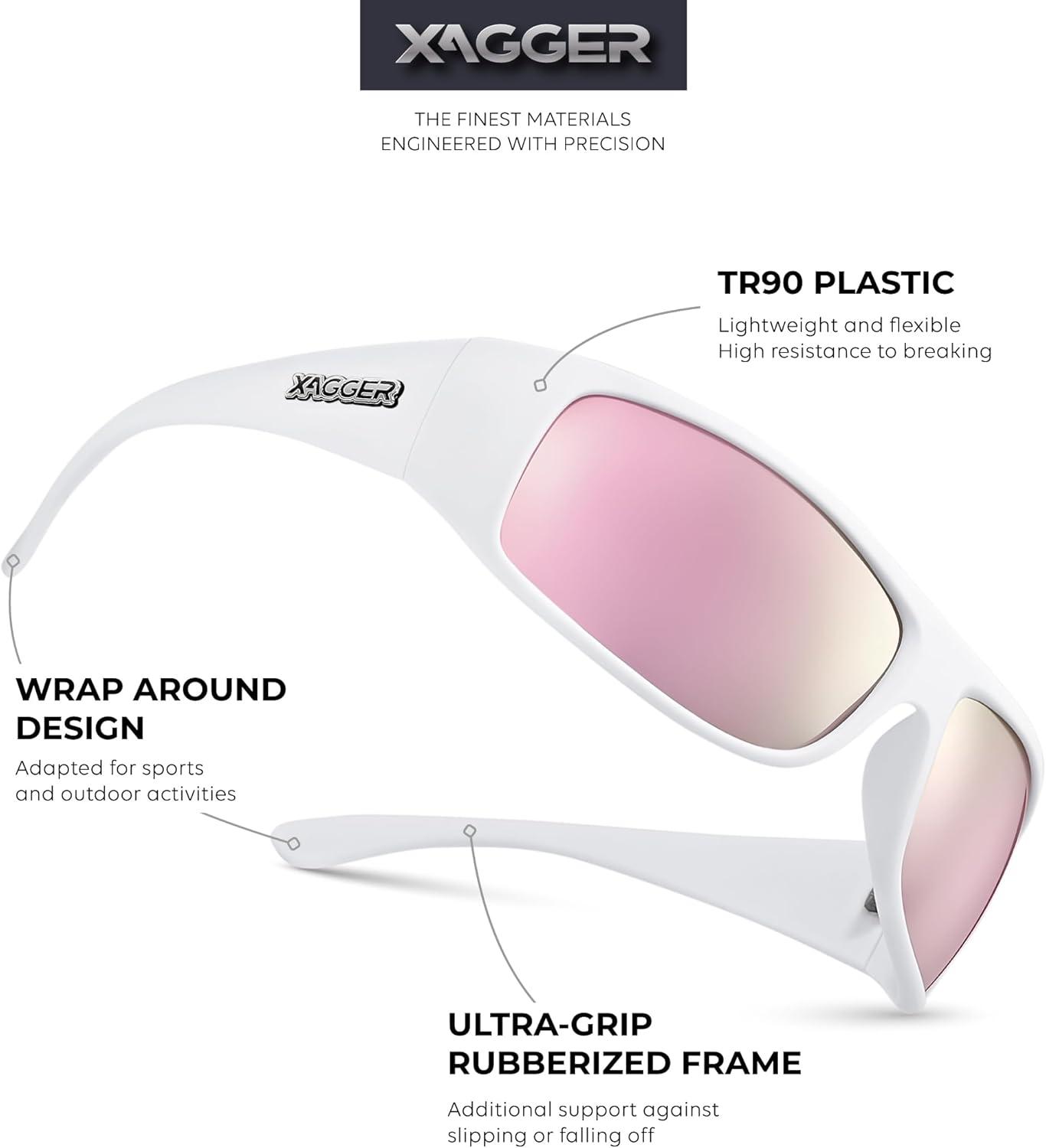 imageXagger Sports Polarized Sunglasses for Men Wrap Around TR90 Frame Sun GlassesMatte White Rose Gold Mirror