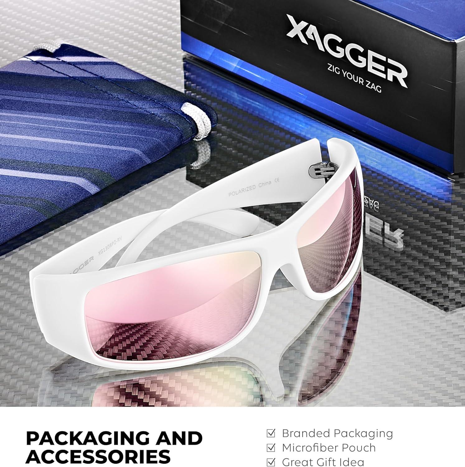 imageXagger Sports Polarized Sunglasses for Men Wrap Around TR90 Frame Sun GlassesMatte White Rose Gold Mirror