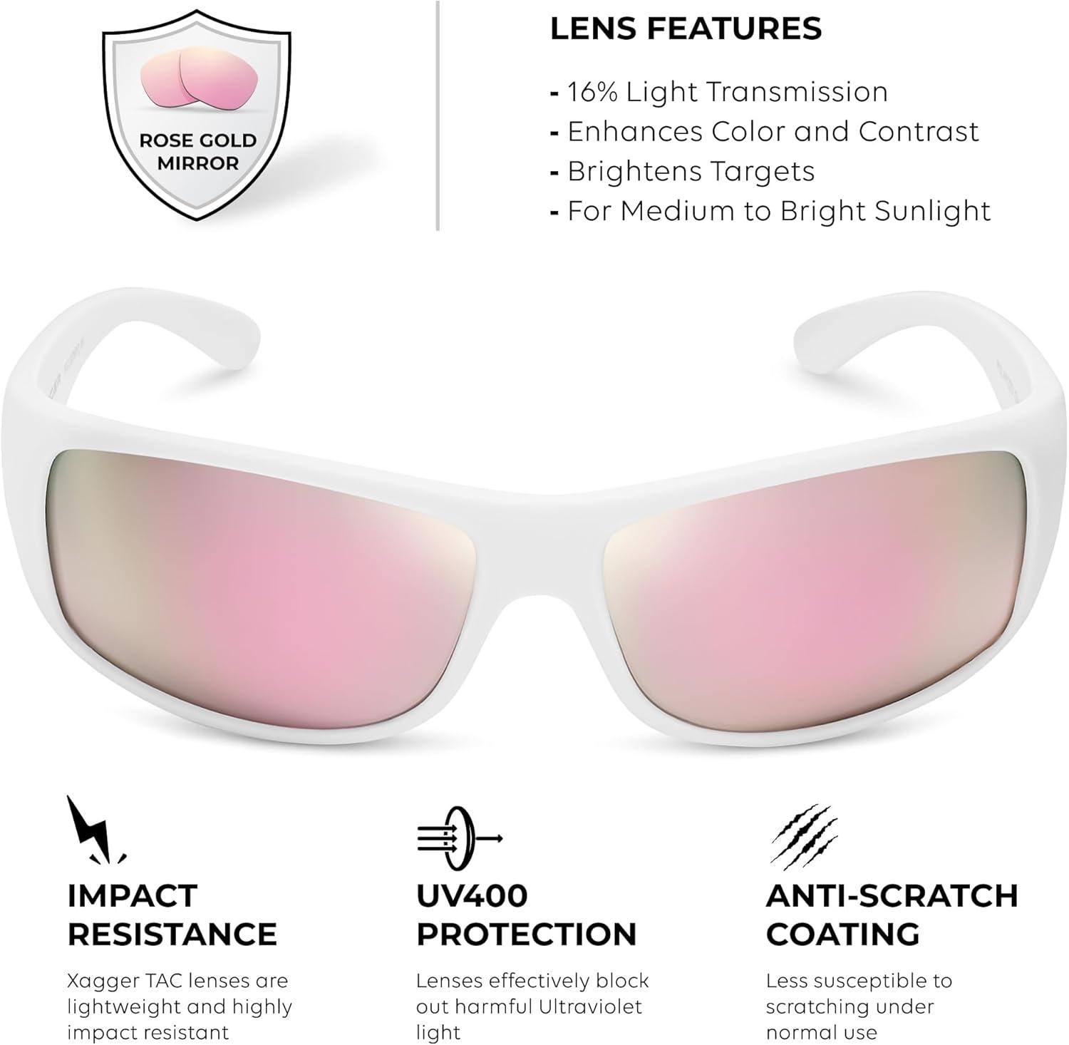imageXagger Sports Polarized Sunglasses for Men Wrap Around TR90 Frame Sun GlassesMatte White Rose Gold Mirror