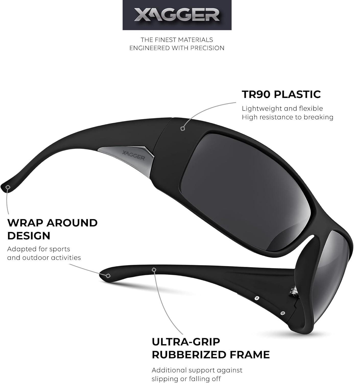 imageXagger Wrap Around Oversized Sport Polarized Sunglasses for Men TR90 Frame Driving Fishing Sun GlassesMatte Black Smoke