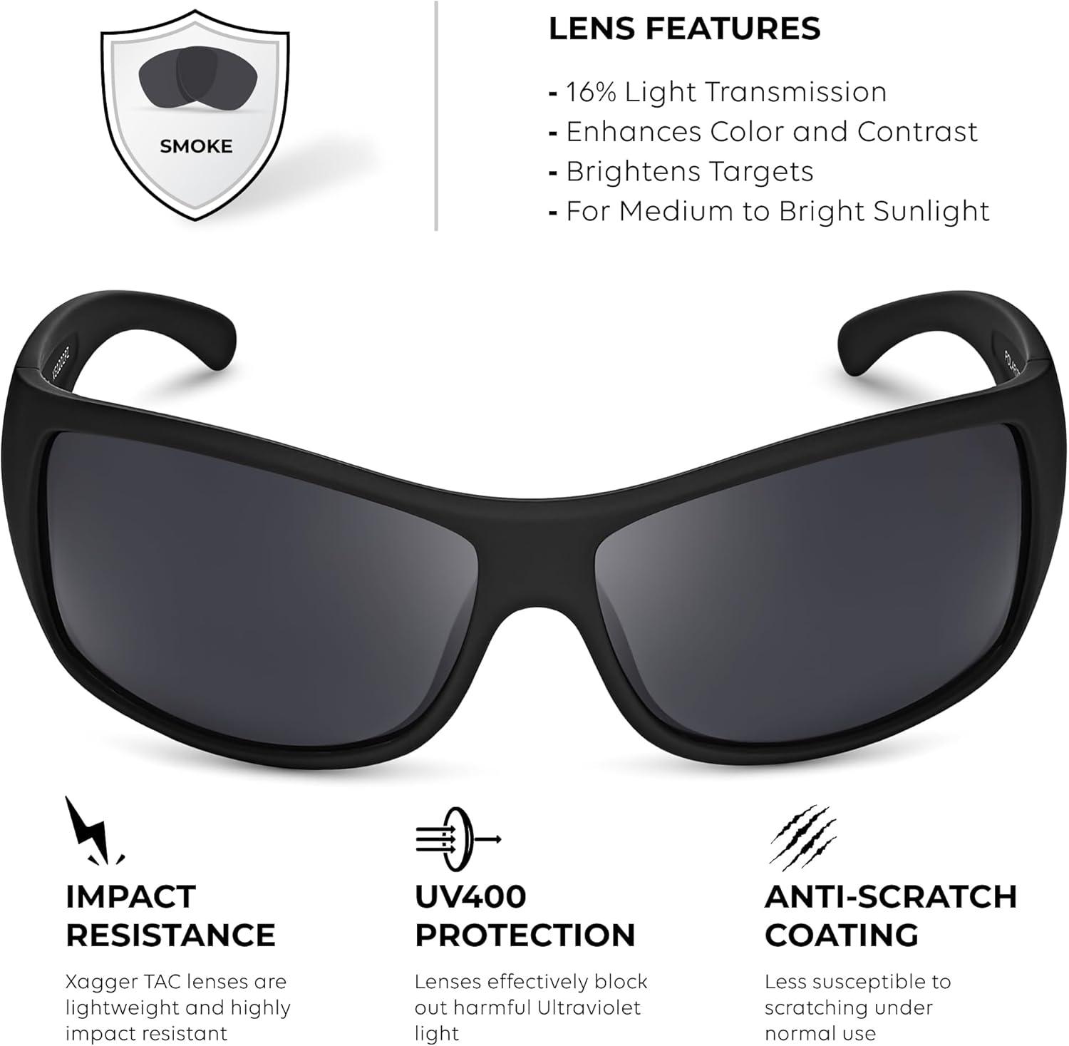 imageXagger Wrap Around Oversized Sport Polarized Sunglasses for Men TR90 Frame Driving Fishing Sun GlassesMatte Black Smoke