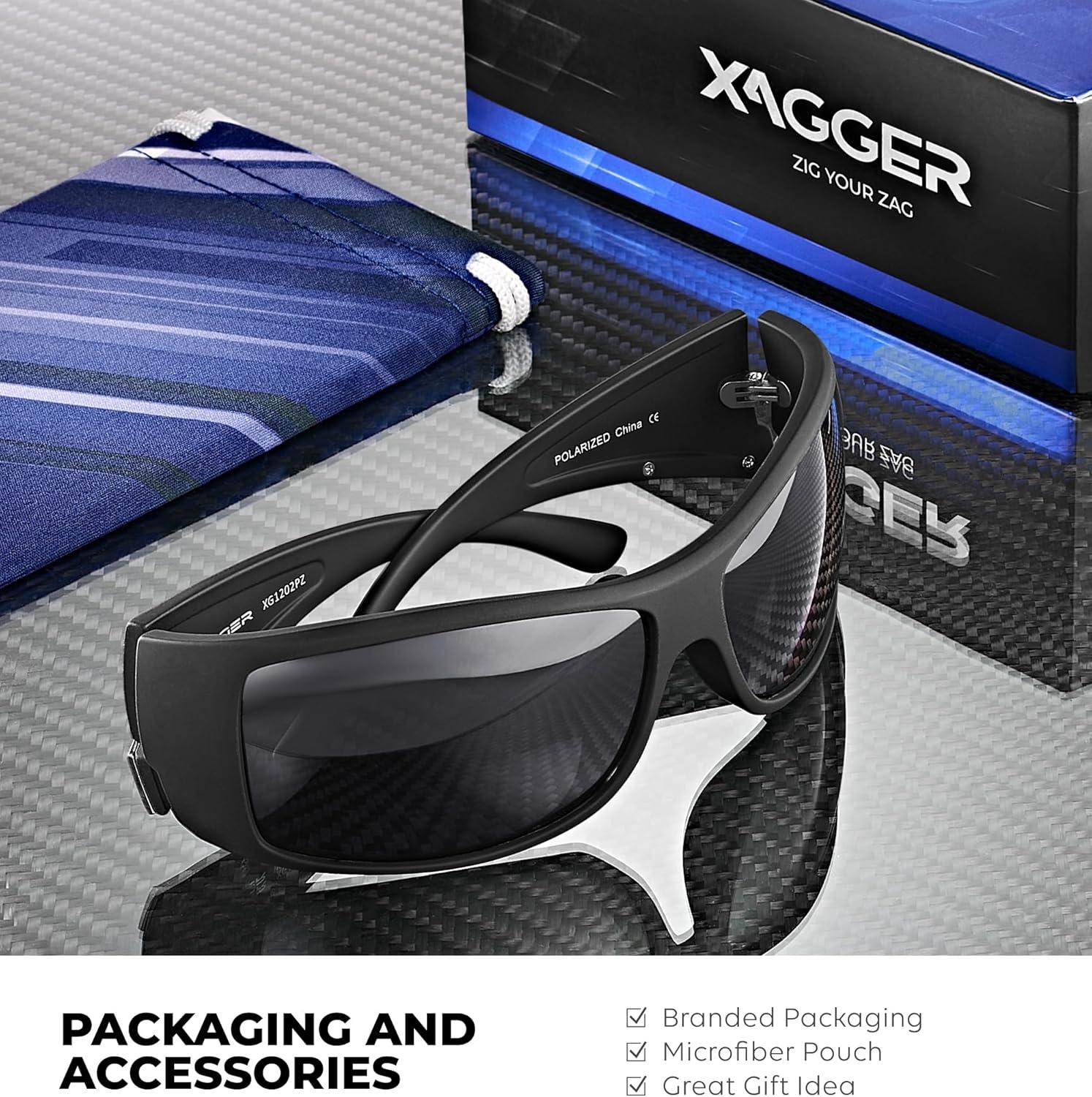 imageXagger Wrap Around Oversized Sport Polarized Sunglasses for Men TR90 Frame Driving Fishing Sun GlassesMatte Black Smoke