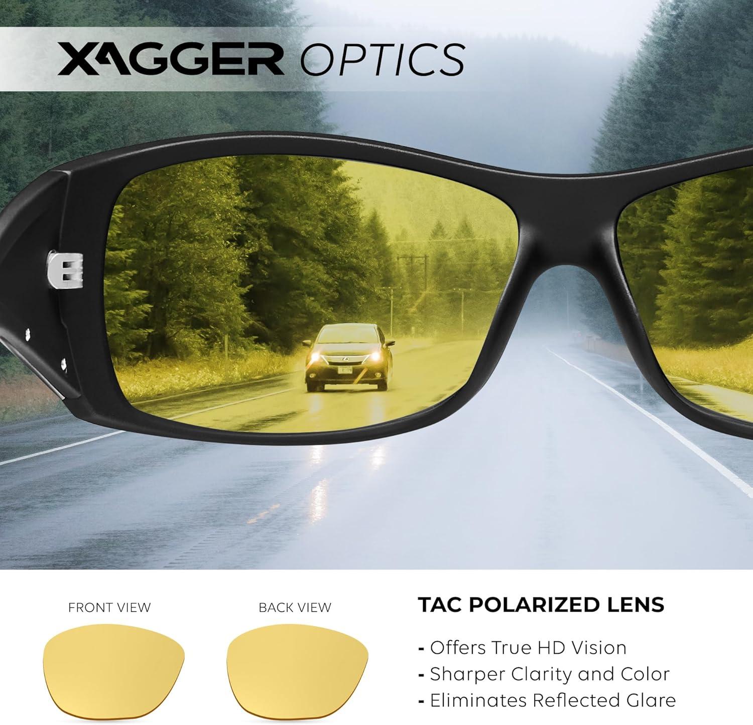 imageXagger Wrap Around Oversized Sport Polarized Sunglasses for Men TR90 Frame Driving Fishing Sun GlassesMatte Black Yellow Night Driving