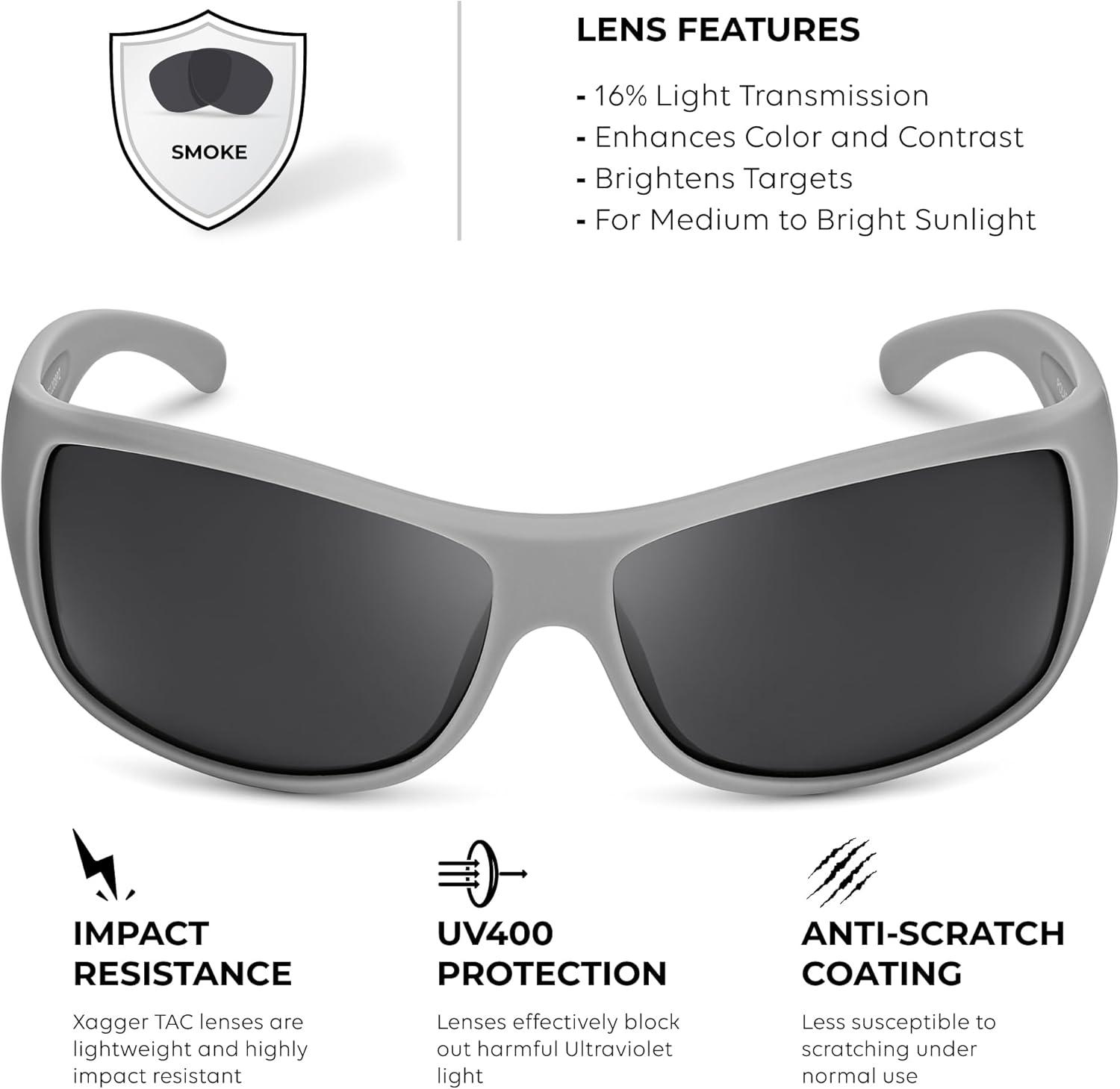 imageXagger Wrap Around Oversized Sport Polarized Sunglasses for Men TR90 Frame Driving Fishing Sun GlassesMatte Gray Smoke