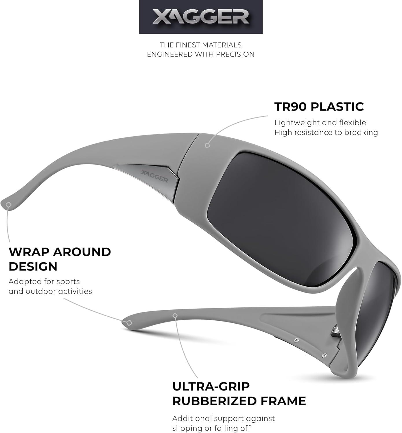 imageXagger Wrap Around Oversized Sport Polarized Sunglasses for Men TR90 Frame Driving Fishing Sun GlassesMatte Gray Smoke