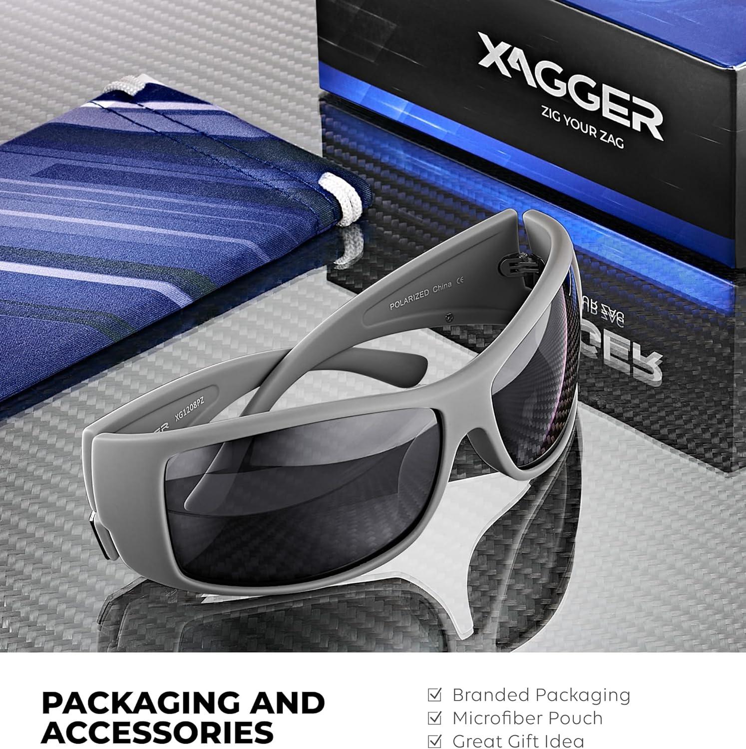 imageXagger Wrap Around Oversized Sport Polarized Sunglasses for Men TR90 Frame Driving Fishing Sun GlassesMatte Gray Smoke