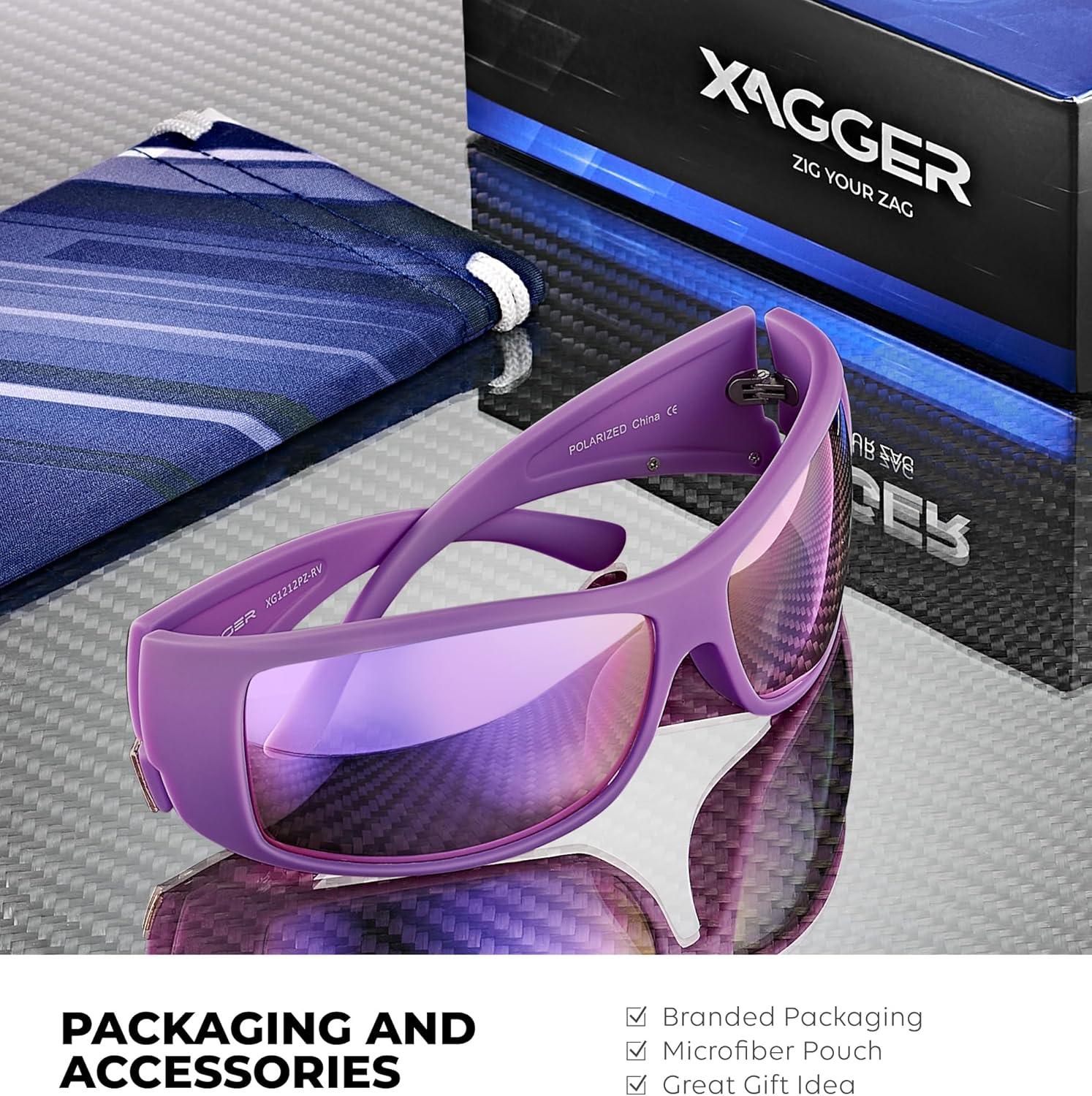 imageXagger Wrap Around Oversized Sport Polarized Sunglasses for Men TR90 Frame Driving Fishing Sun GlassesMatte Purple Purple Mirror