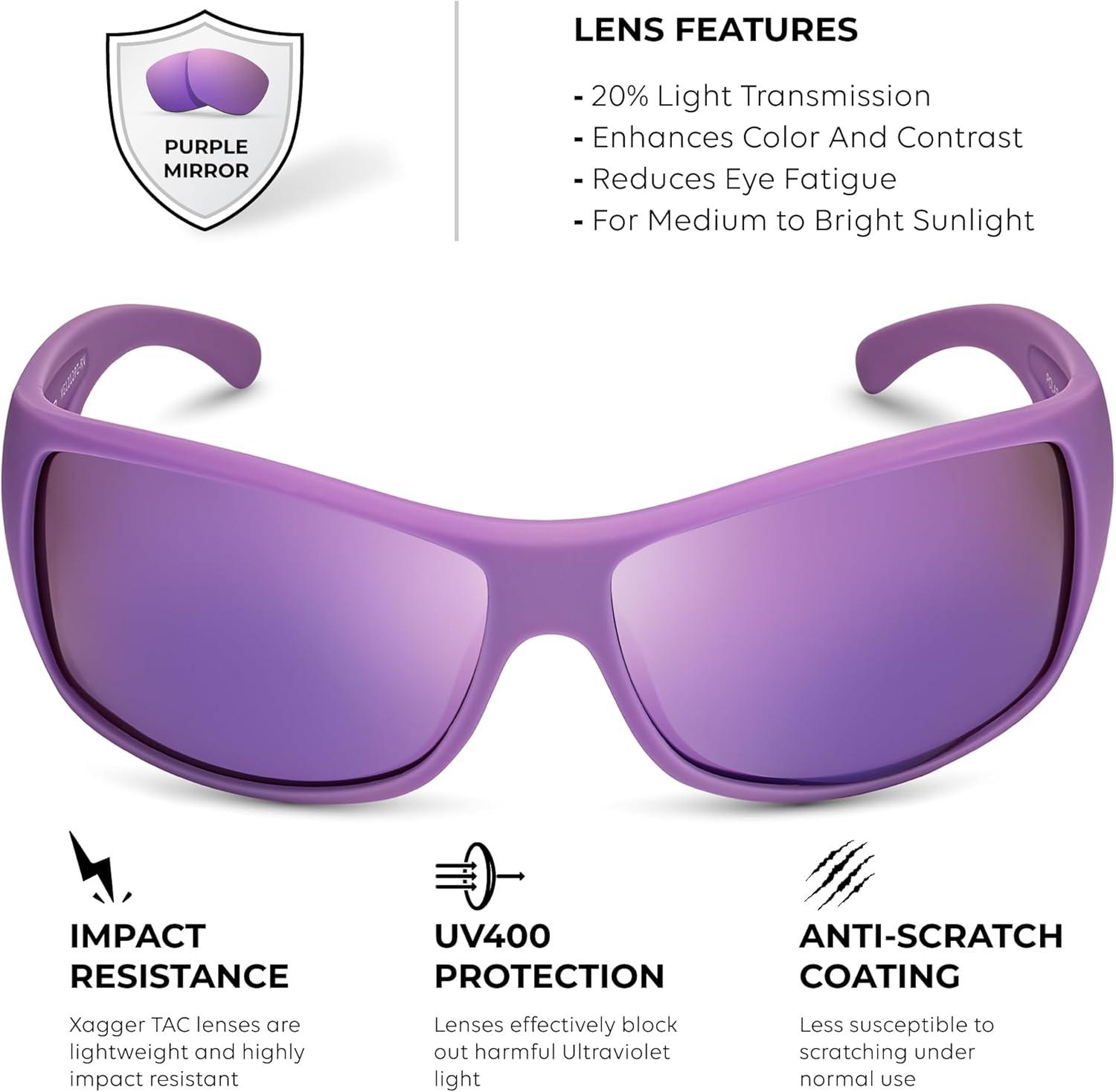 imageXagger Wrap Around Oversized Sport Polarized Sunglasses for Men TR90 Frame Driving Fishing Sun GlassesMatte Purple Purple Mirror