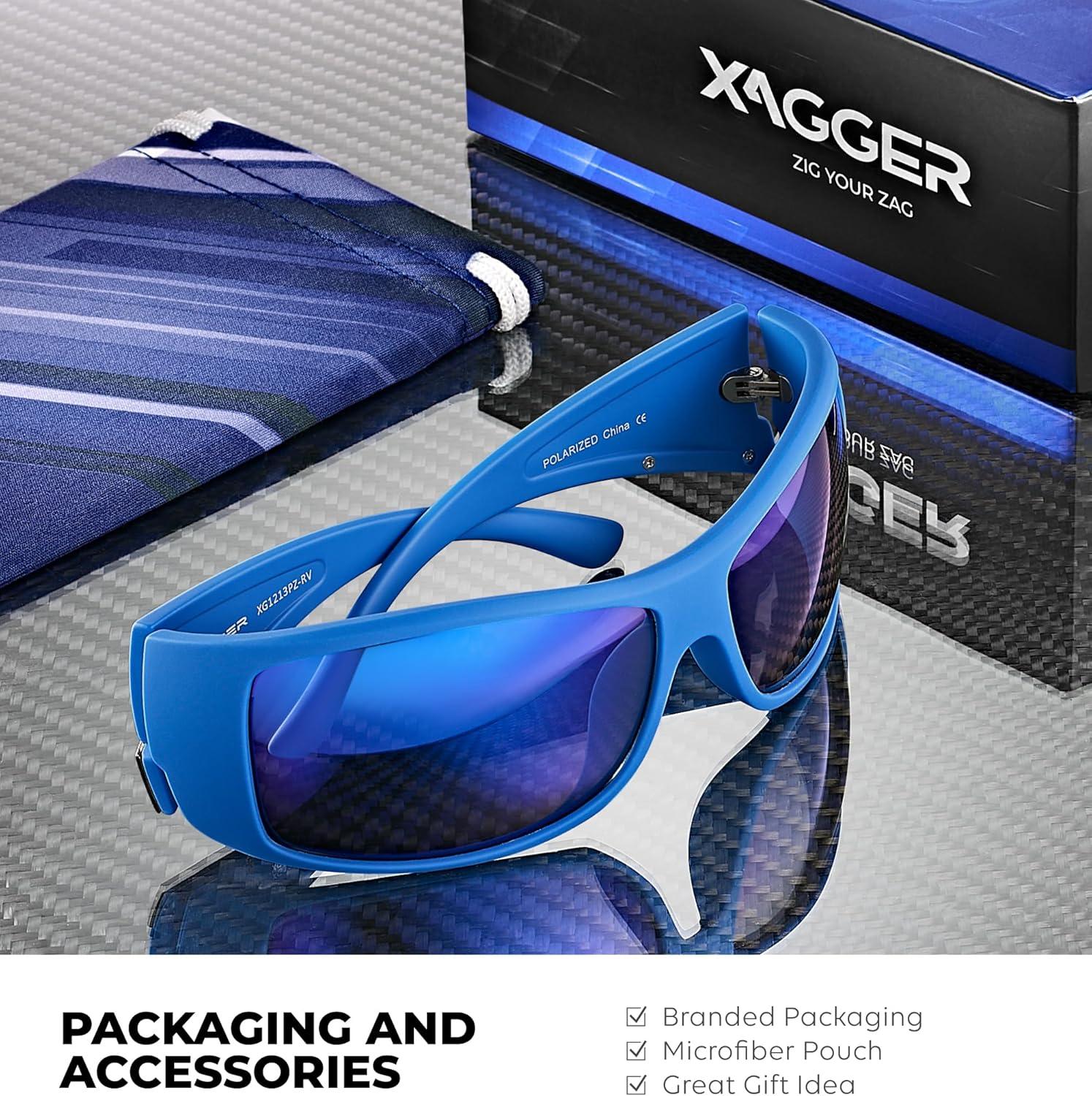 imageXagger Wrap Around Oversized Sport Polarized Sunglasses for Men TR90 Frame Driving Fishing Sun GlassesMatte Royal Blue Blue Mirror