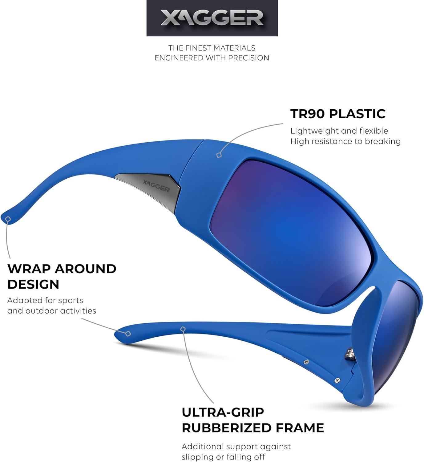 imageXagger Wrap Around Oversized Sport Polarized Sunglasses for Men TR90 Frame Driving Fishing Sun GlassesMatte Royal Blue Blue Mirror