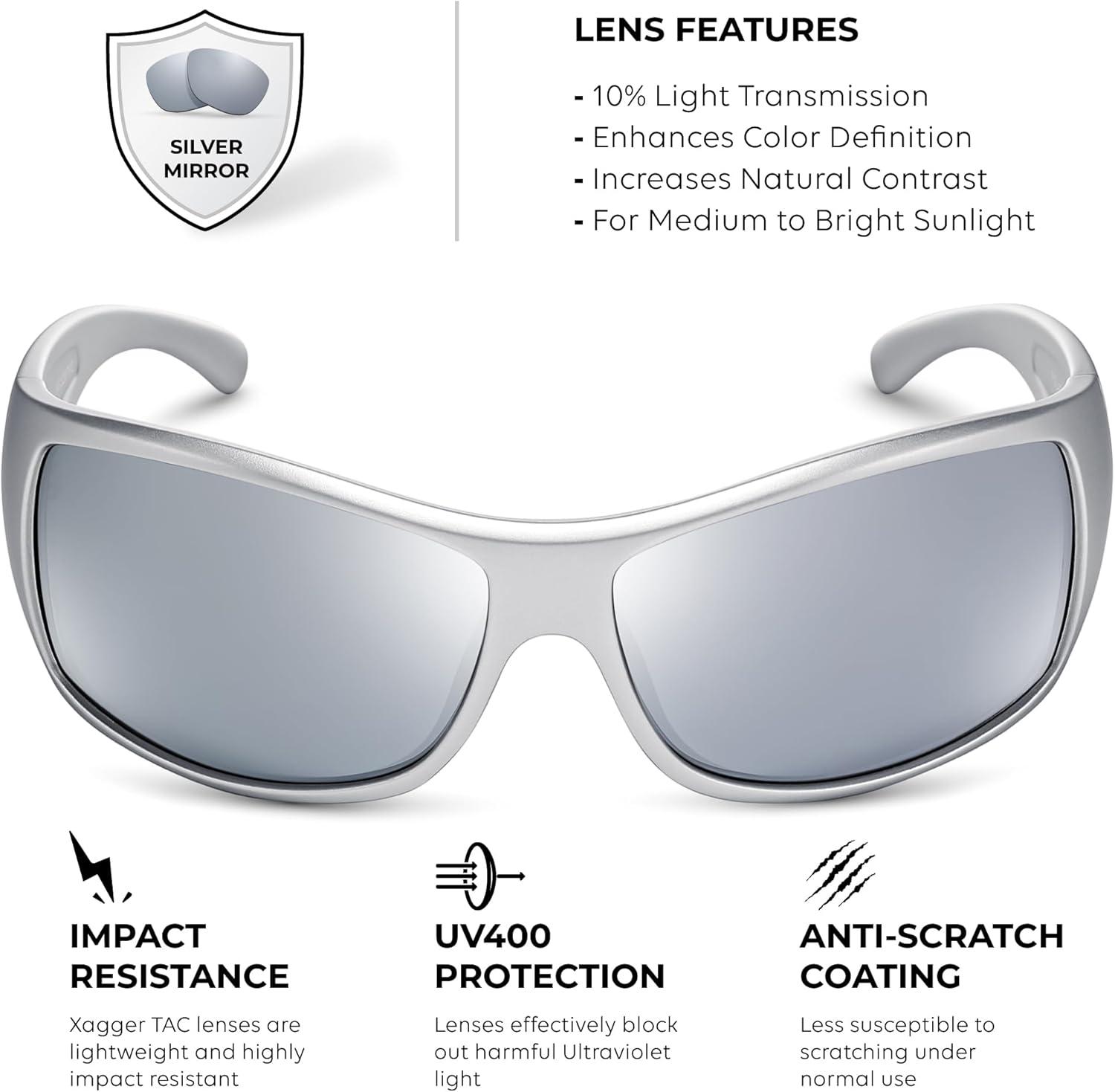 imageXagger Wrap Around Oversized Sport Polarized Sunglasses for Men TR90 Frame Driving Fishing Sun GlassesMatte Silver Silver Mirror