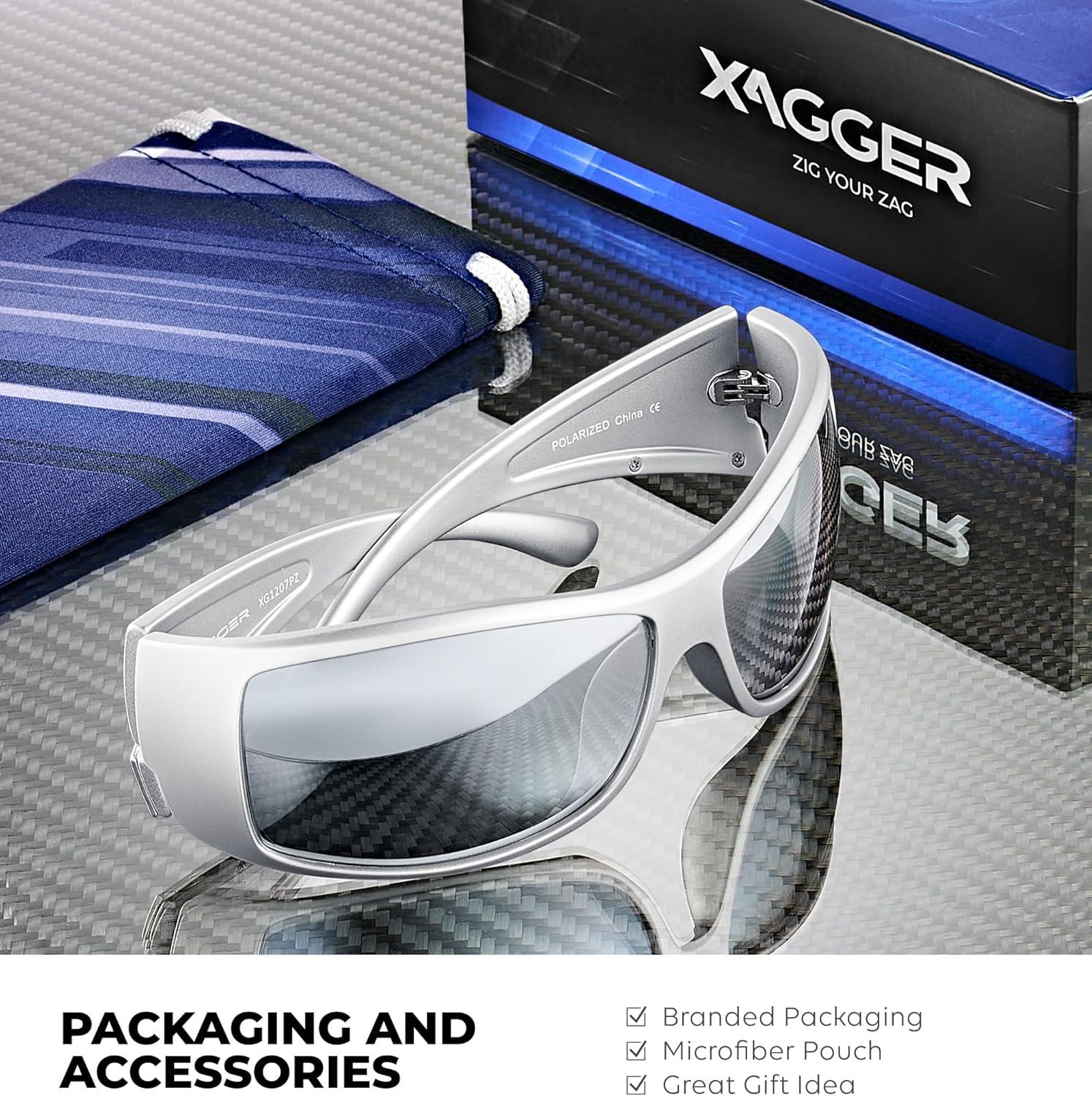 imageXagger Wrap Around Oversized Sport Polarized Sunglasses for Men TR90 Frame Driving Fishing Sun GlassesMatte Silver Silver Mirror