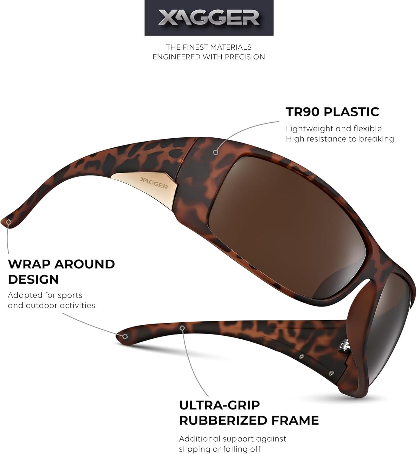 imageXagger Wrap Around Oversized Sport Polarized Sunglasses for Men TR90 Frame Driving Fishing Sun GlassesMatte Tortoise Brown