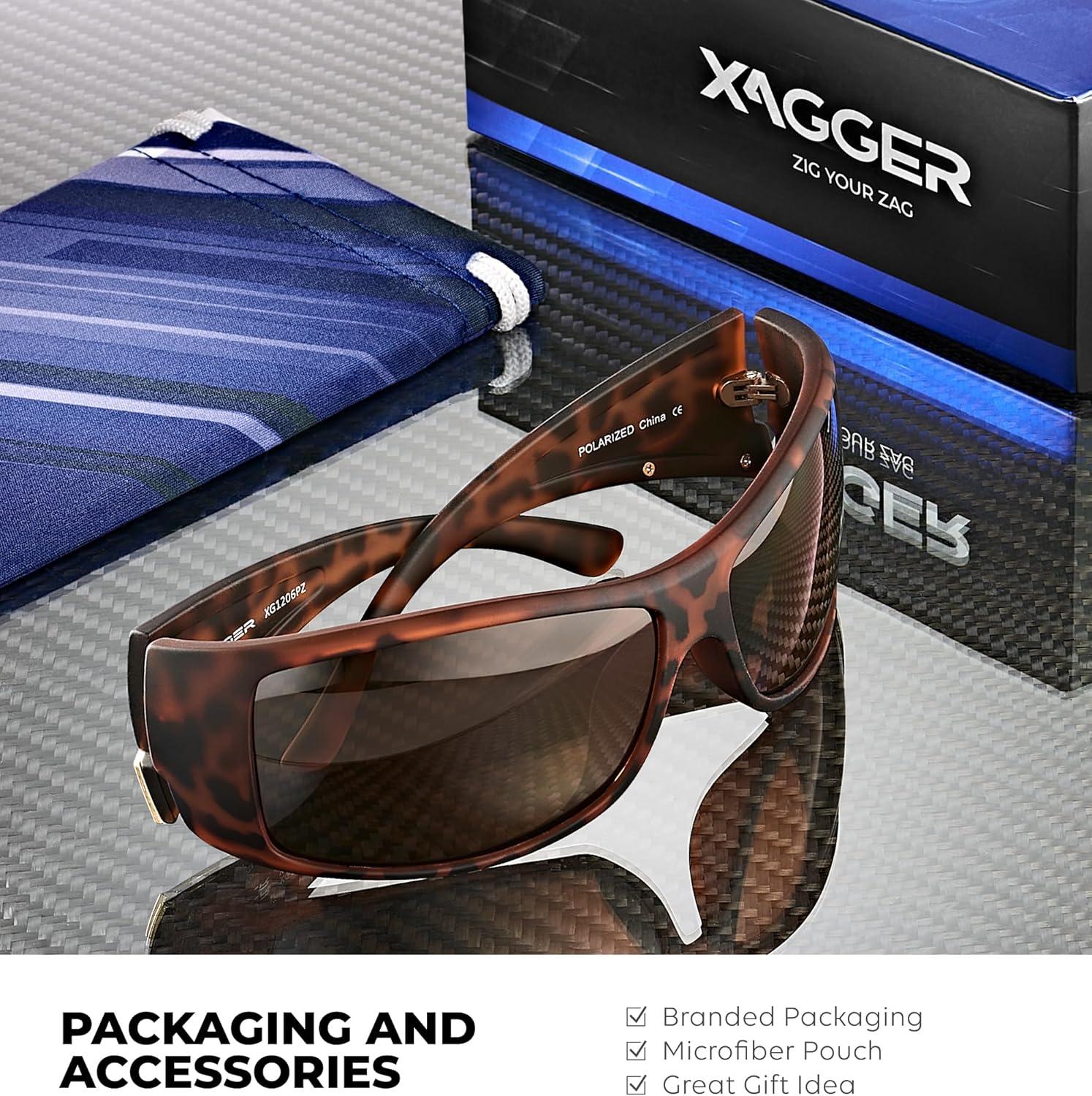 imageXagger Wrap Around Oversized Sport Polarized Sunglasses for Men TR90 Frame Driving Fishing Sun GlassesMatte Tortoise Brown