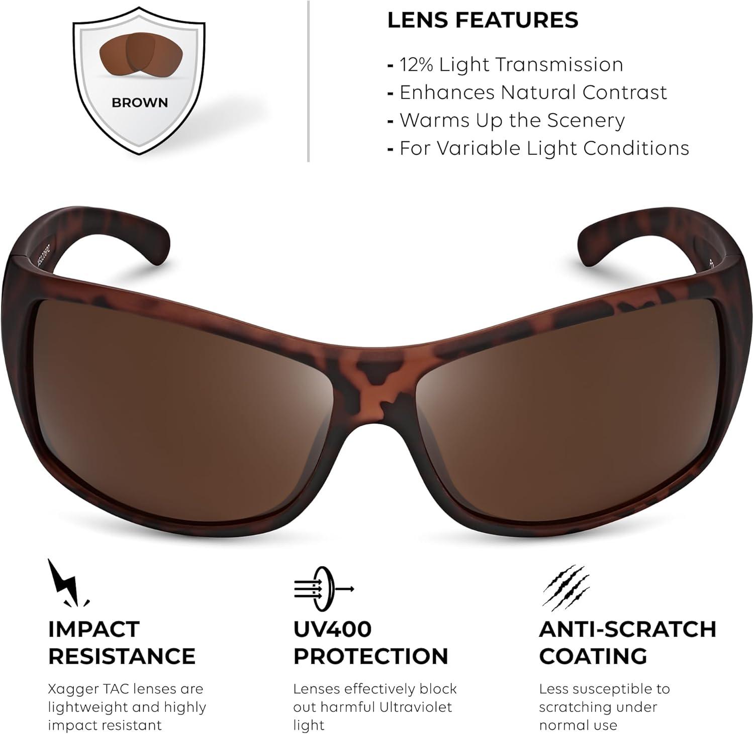 imageXagger Wrap Around Oversized Sport Polarized Sunglasses for Men TR90 Frame Driving Fishing Sun GlassesMatte Tortoise Brown