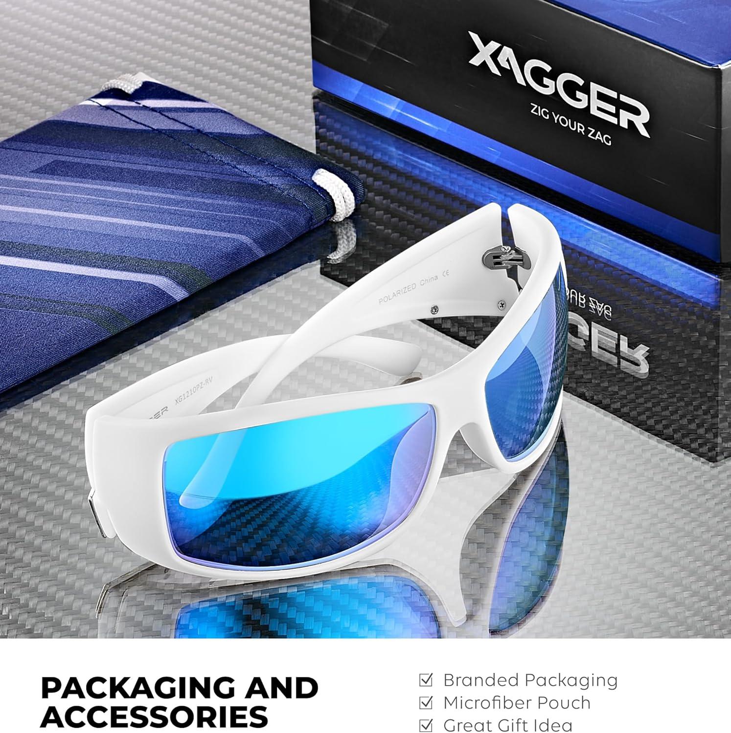 imageXagger Wrap Around Oversized Sport Polarized Sunglasses for Men TR90 Frame Driving Fishing Sun GlassesMatte White Ice Blue Mirror