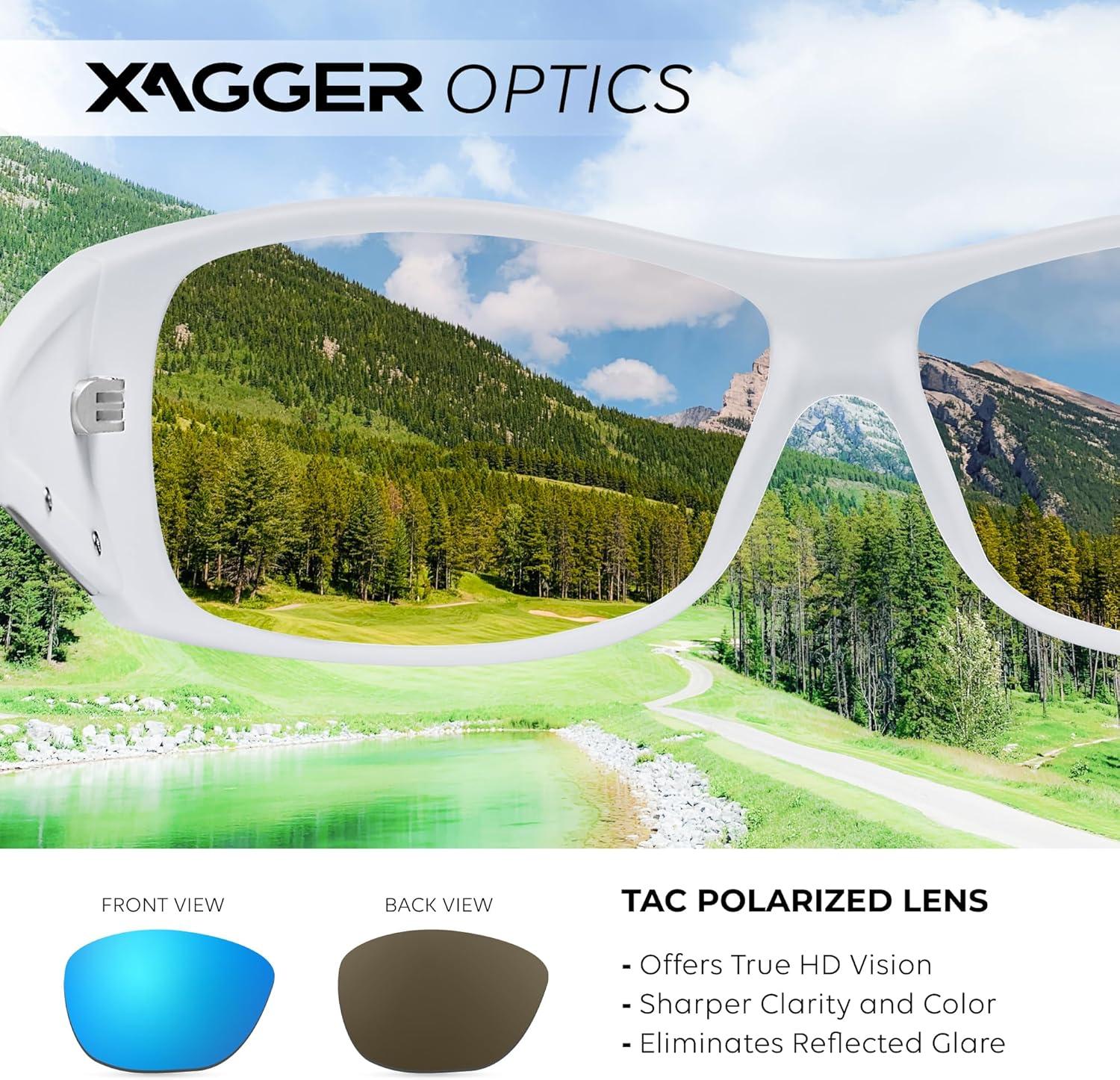 imageXagger Wrap Around Oversized Sport Polarized Sunglasses for Men TR90 Frame Driving Fishing Sun GlassesMatte White Ice Blue Mirror
