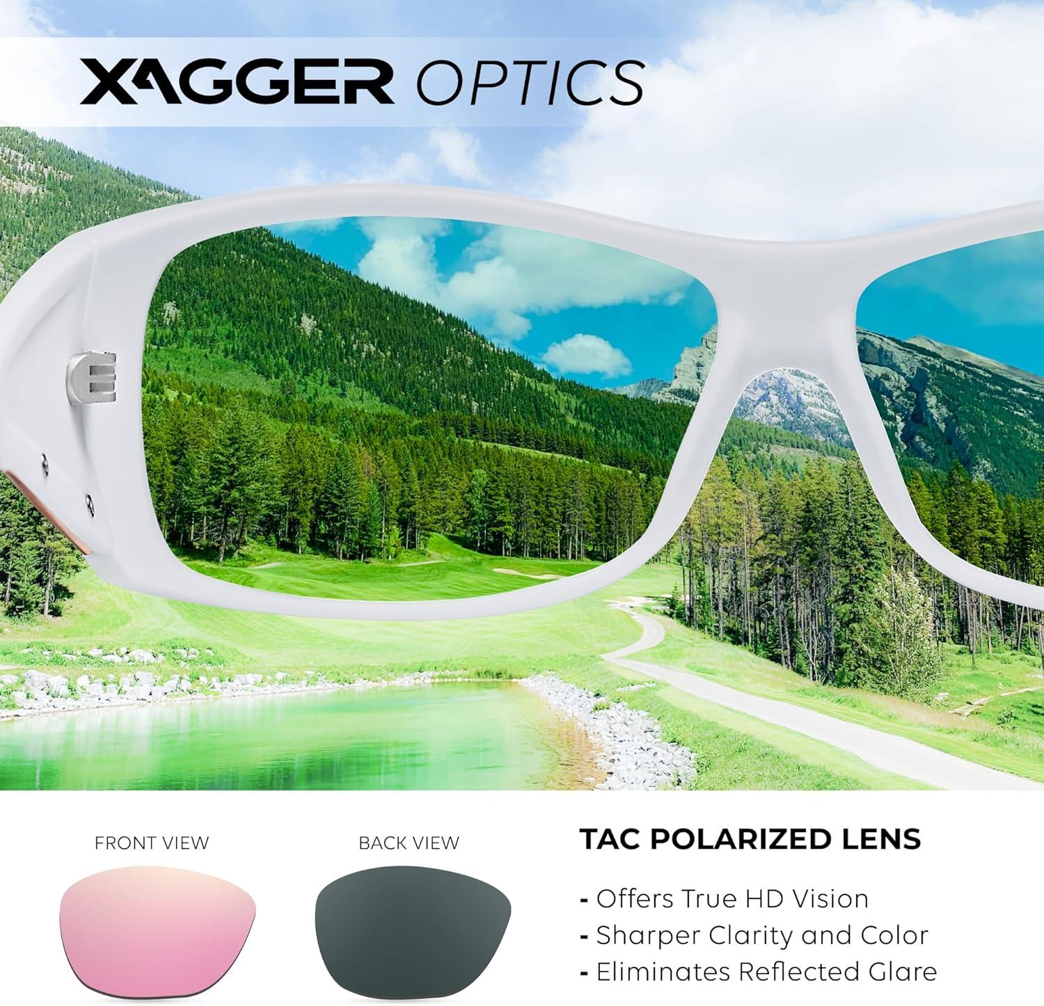 imageXagger Wrap Around Oversized Sport Polarized Sunglasses for Men TR90 Frame Driving Fishing Sun GlassesMatte White Rose Gold Mirror