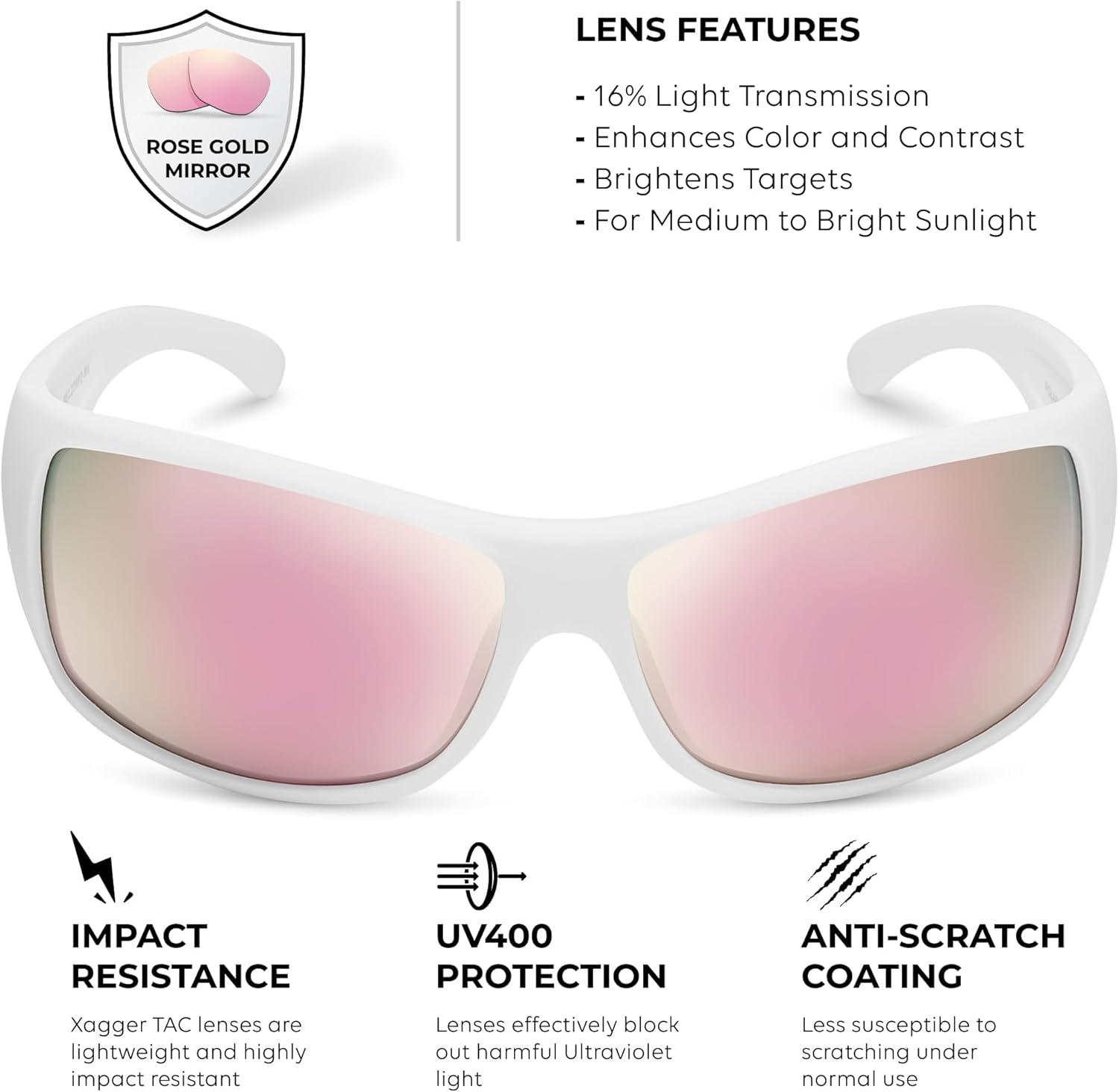 imageXagger Wrap Around Oversized Sport Polarized Sunglasses for Men TR90 Frame Driving Fishing Sun GlassesMatte White Rose Gold Mirror