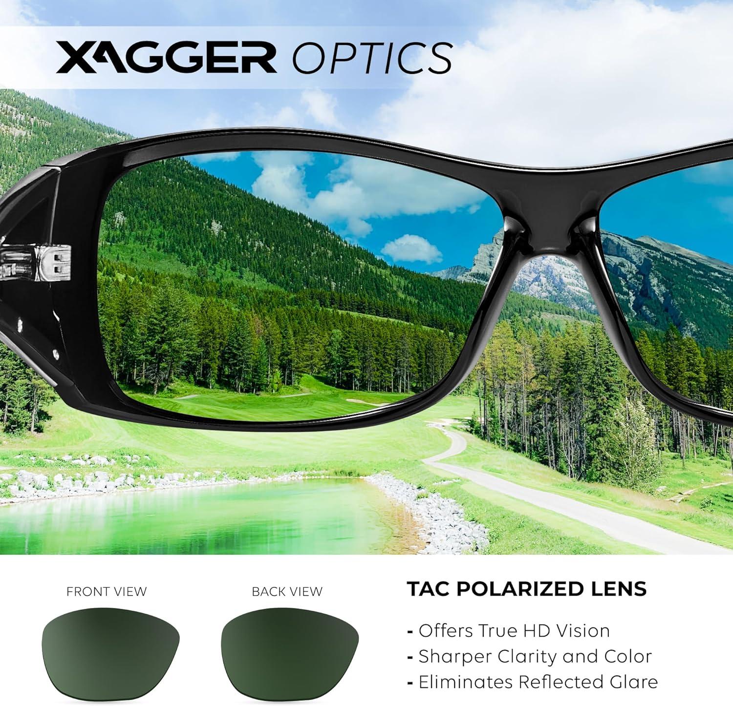 imageXagger Wrap Around Oversized Sport Polarized Sunglasses for Men TR90 Frame Driving Fishing Sun GlassesShiny Black Green