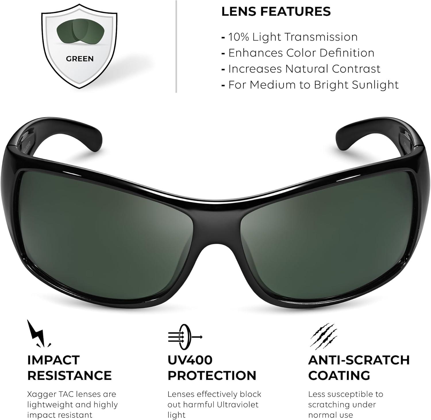 imageXagger Wrap Around Oversized Sport Polarized Sunglasses for Men TR90 Frame Driving Fishing Sun GlassesShiny Black Green