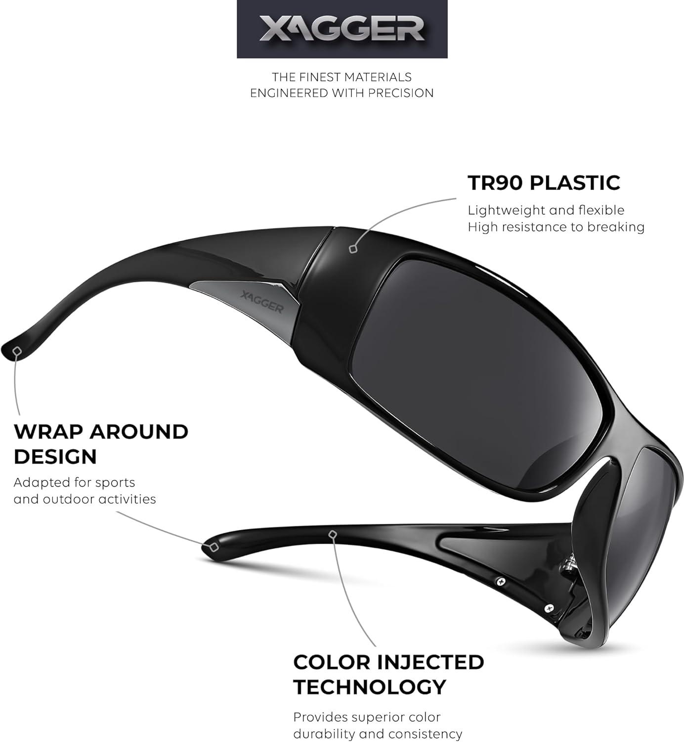 imageXagger Wrap Around Oversized Sport Polarized Sunglasses for Men TR90 Frame Driving Fishing Sun GlassesShiny Black Smoke