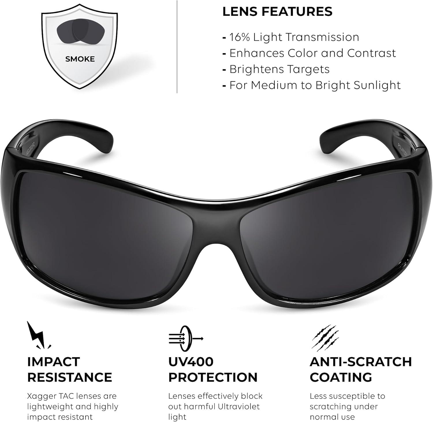 imageXagger Wrap Around Oversized Sport Polarized Sunglasses for Men TR90 Frame Driving Fishing Sun GlassesShiny Black Smoke