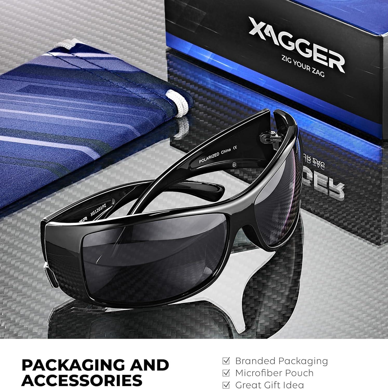imageXagger Wrap Around Oversized Sport Polarized Sunglasses for Men TR90 Frame Driving Fishing Sun GlassesShiny Black Smoke