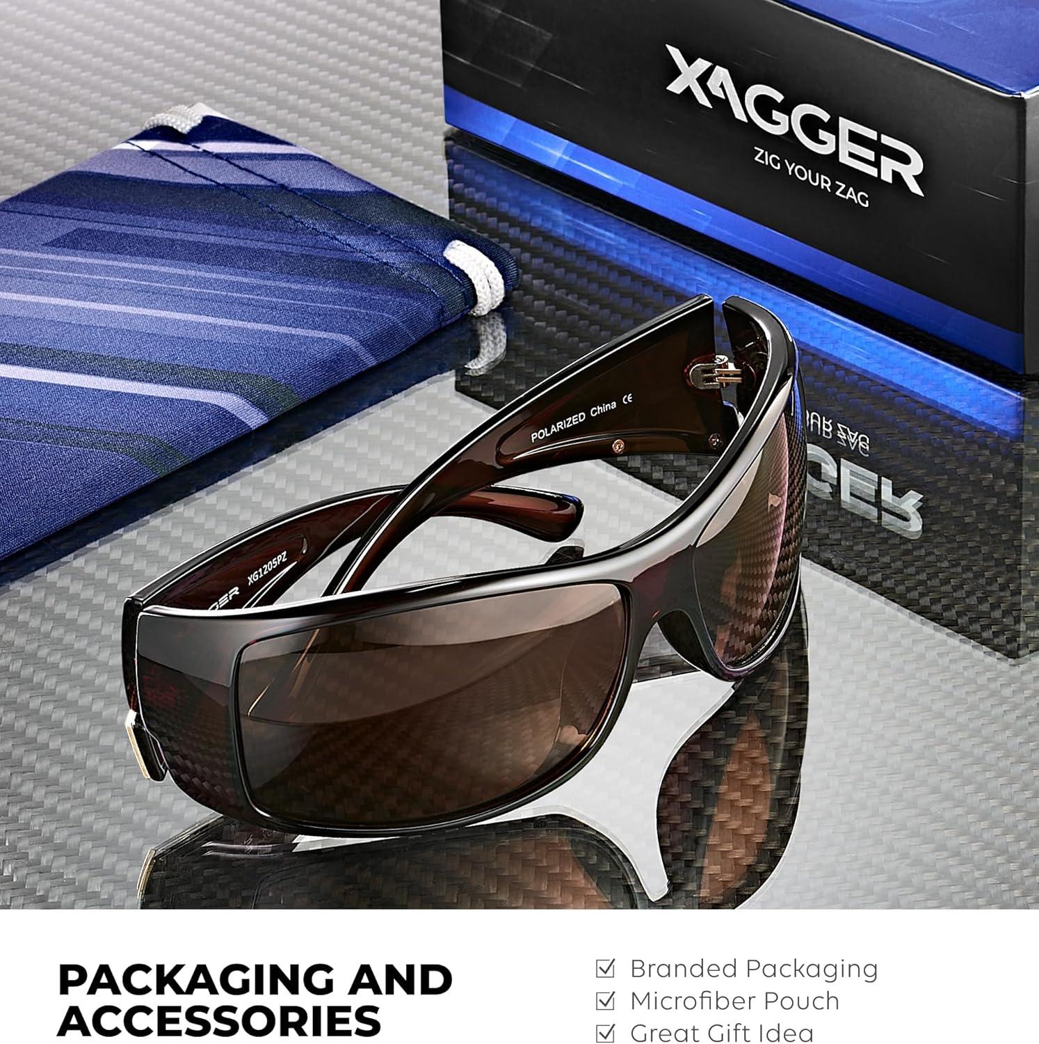 imageXagger Wrap Around Oversized Sport Polarized Sunglasses for Men TR90 Frame Driving Fishing Sun GlassesShiny Brown Brown